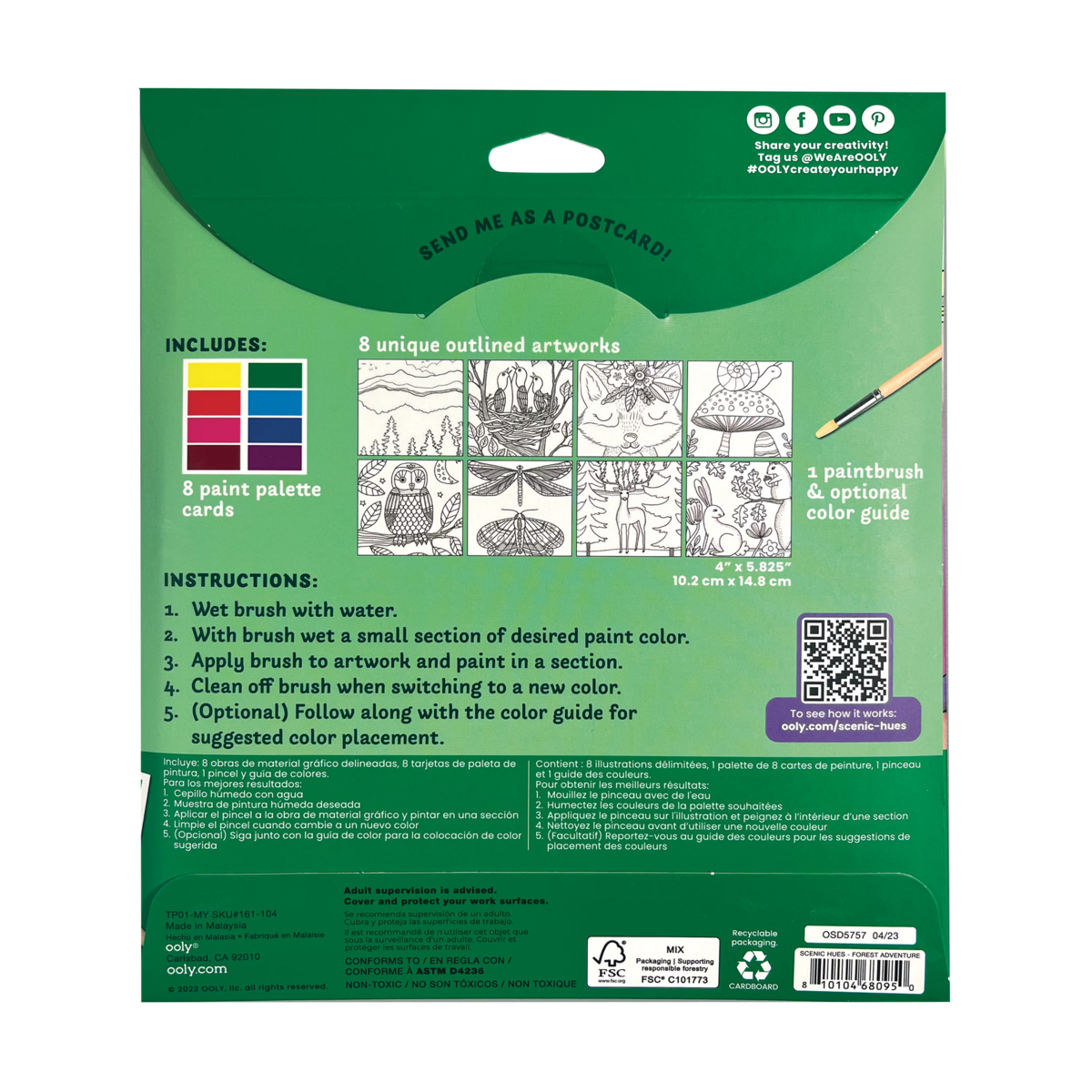 Forest Adventure Scenic Hues DIY watercolor art kit back of packaging