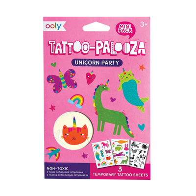 Tattoo Palooza Temporary Tattoos Mini Pack - Unicorn Party - 3 Sheets