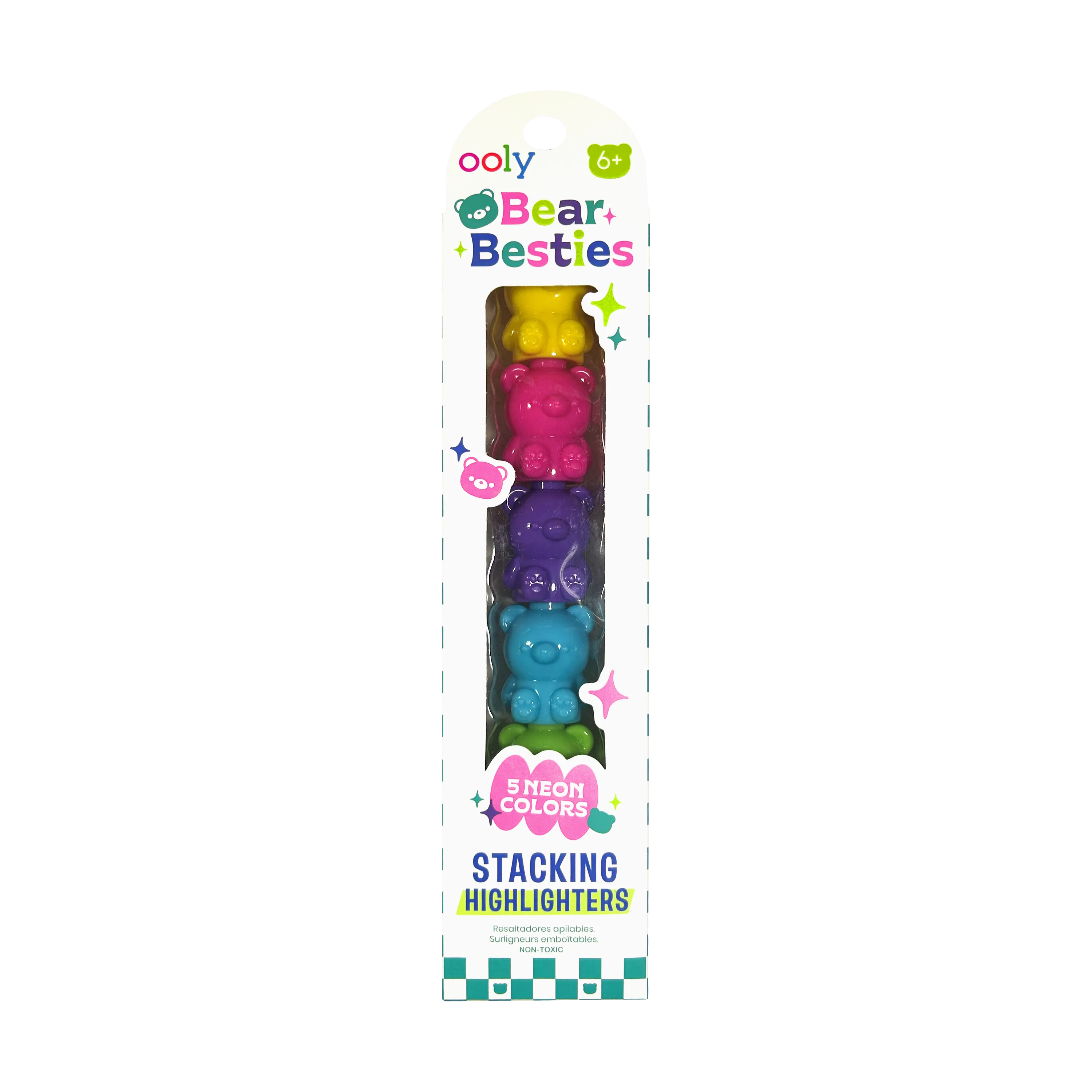 Packaging of OOLY Bear Besties stacking highlighters on a white background
