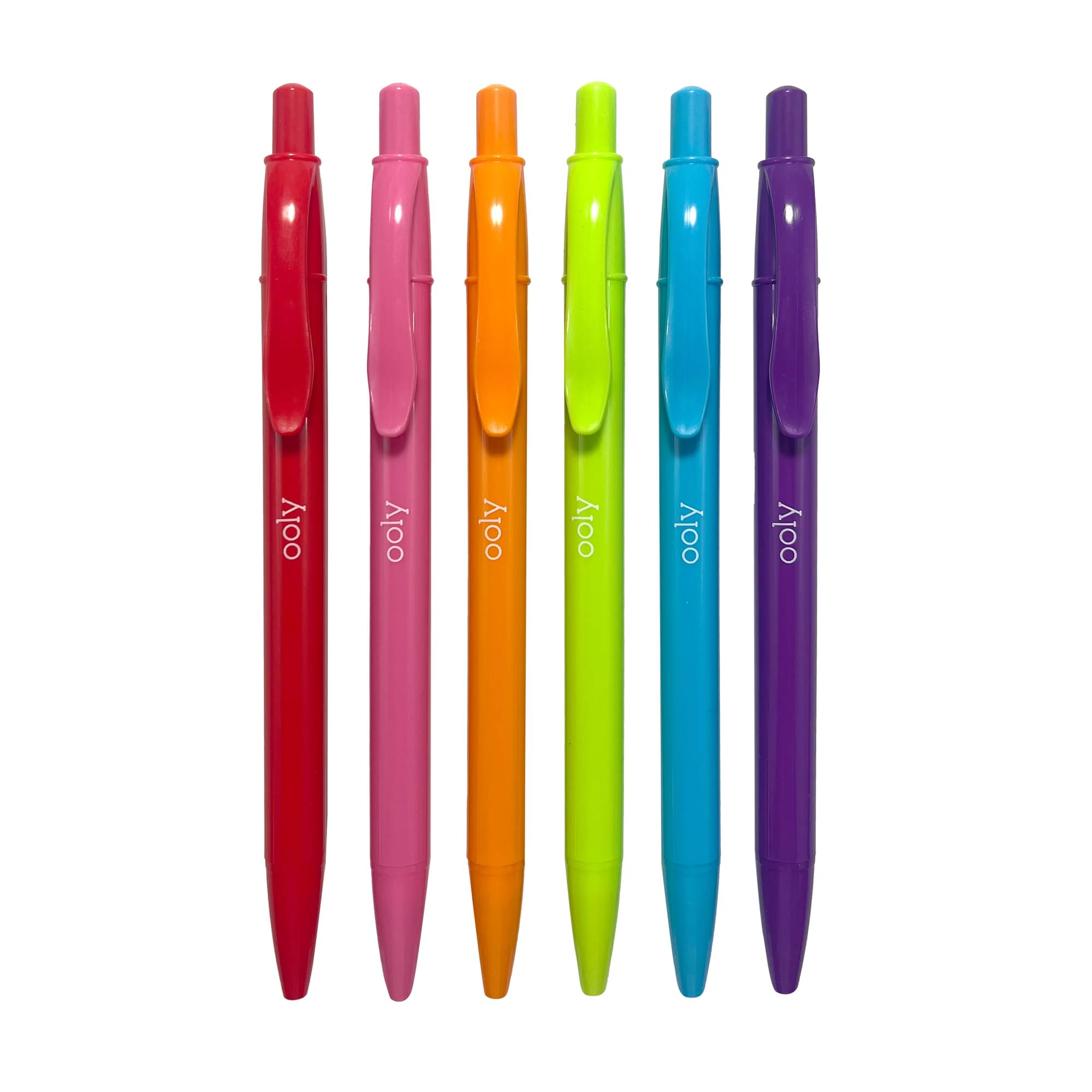Bright Writers Colored Ink Retractable Ballpoint Pens - Set of 6 - Ooly