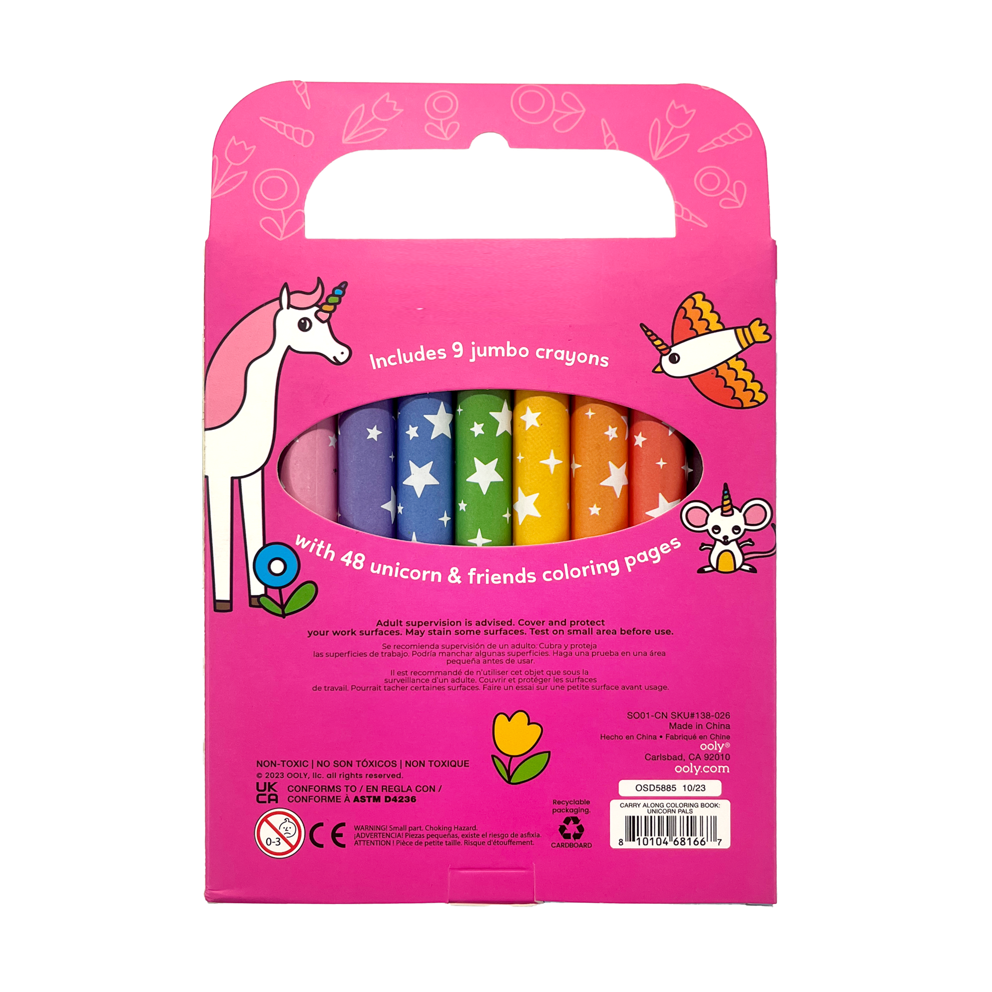 OOLY Carry Along! Coloring Book and Crayon Set - Unicorn Pals back of packaging