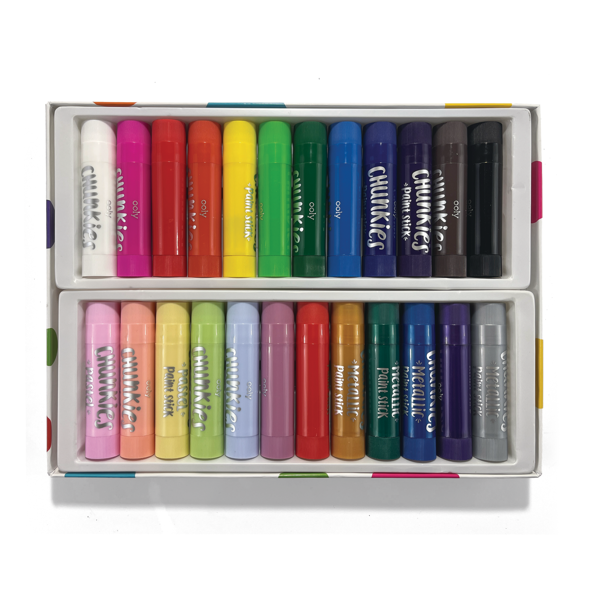 Open set of OOLY Chunkies Paint Sticks variety pack with 24 colors