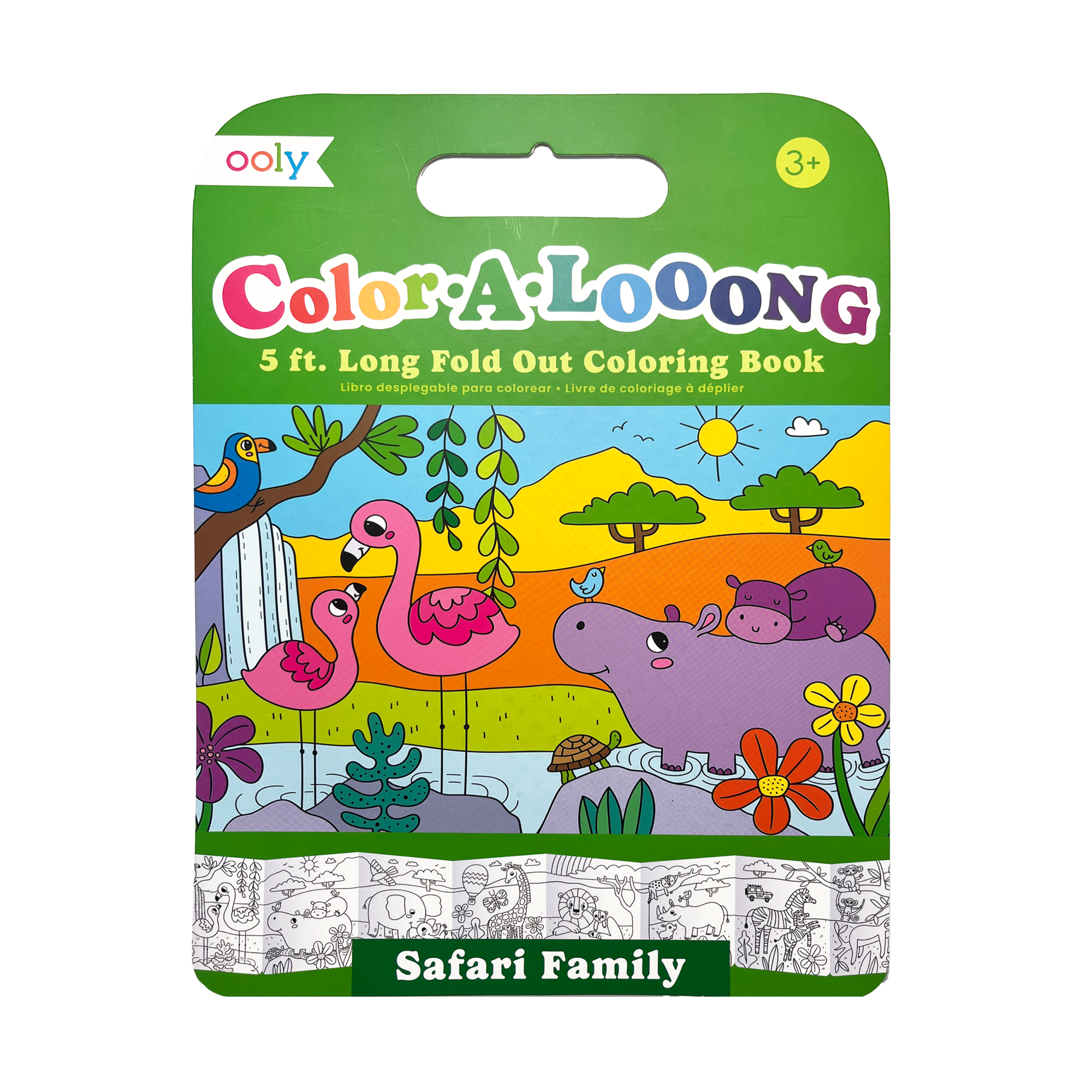 OOLY Color-A-Looong 5' Fold Out Kids Coloring Book - Safari Family front cover