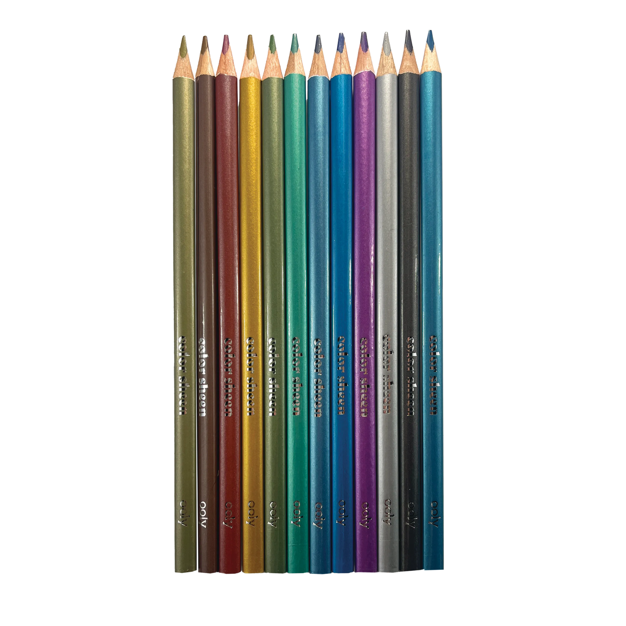 Color Sheen Metallic Colored Pencils - Set of 12 row of all pencils together