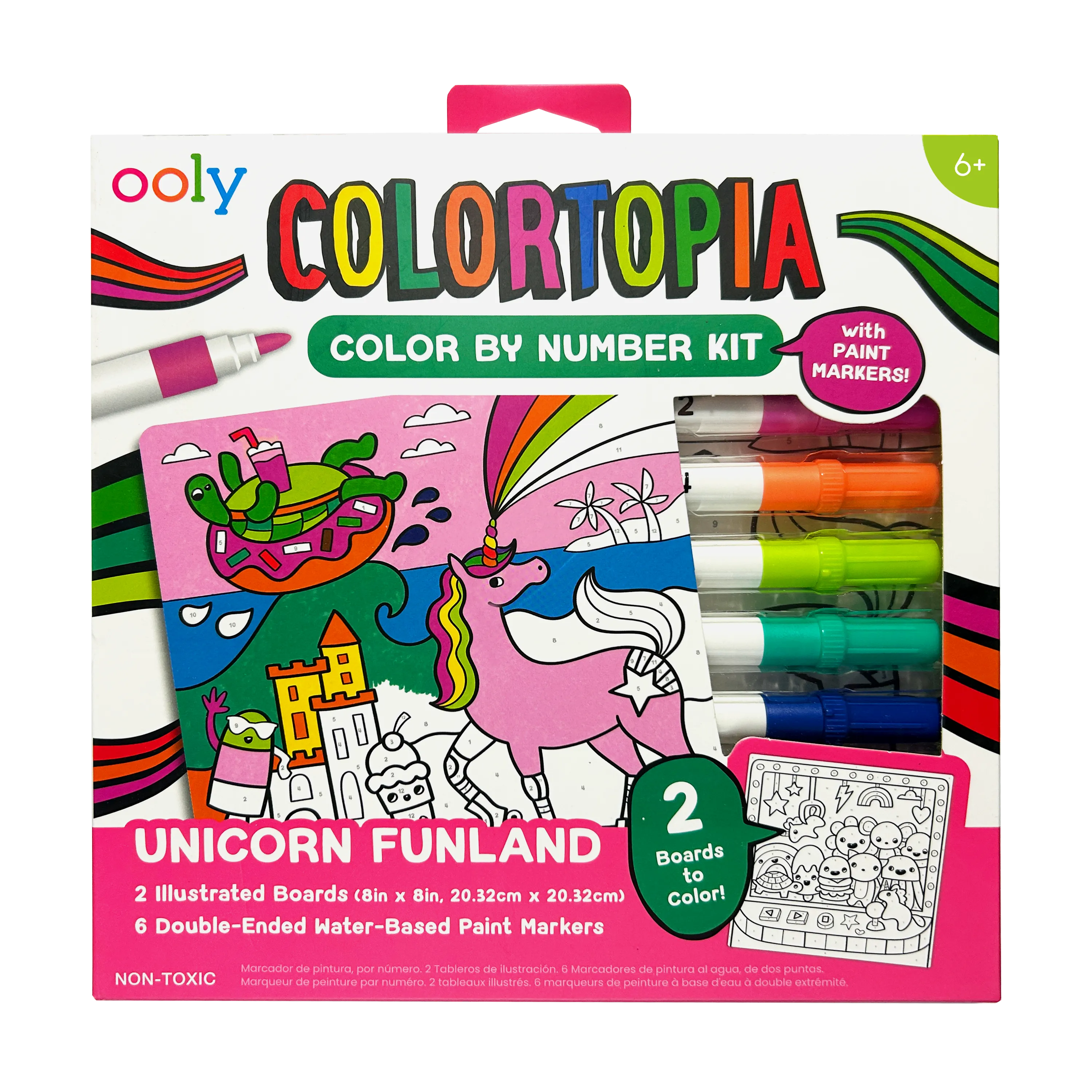 Packaging front of OOLY Unicorn Funland Colortopia Color By Number Paint Marker Kit