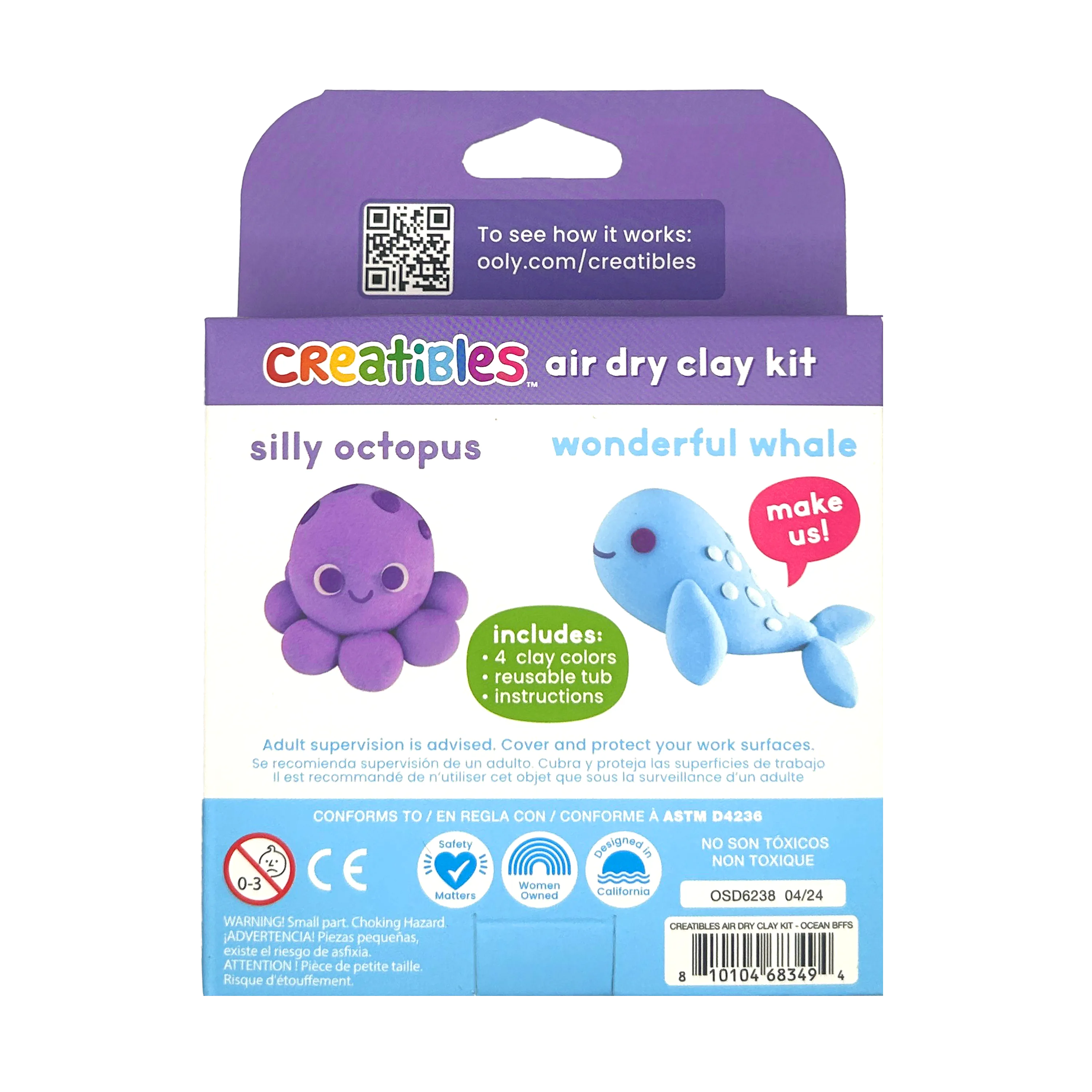 Back of packaging of OOLY Creatibles Mini Air Dry Clay Kit - Ocean Bffs