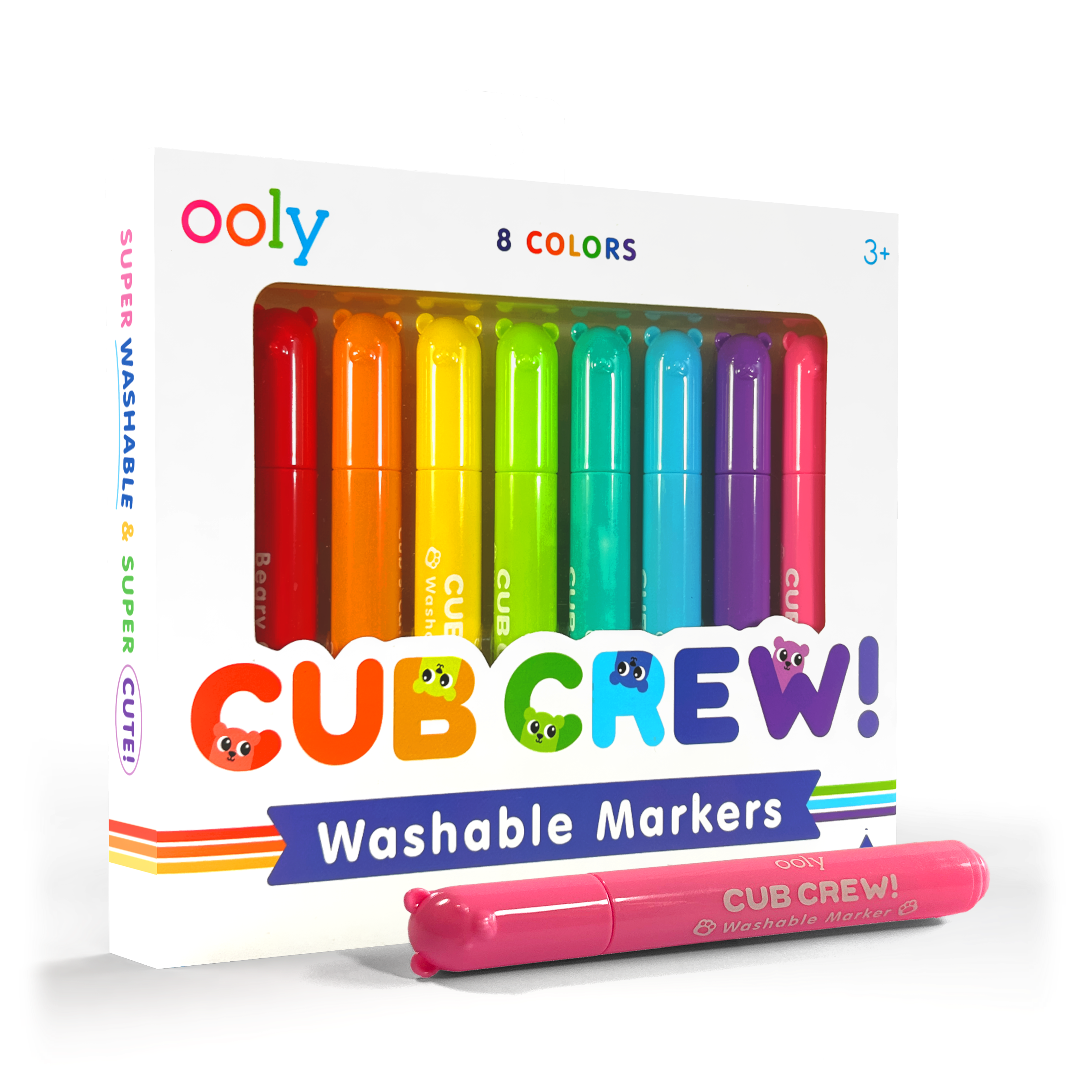 Quarter angle of packaging of OOLY Cub Crew Washable Markers on a white background