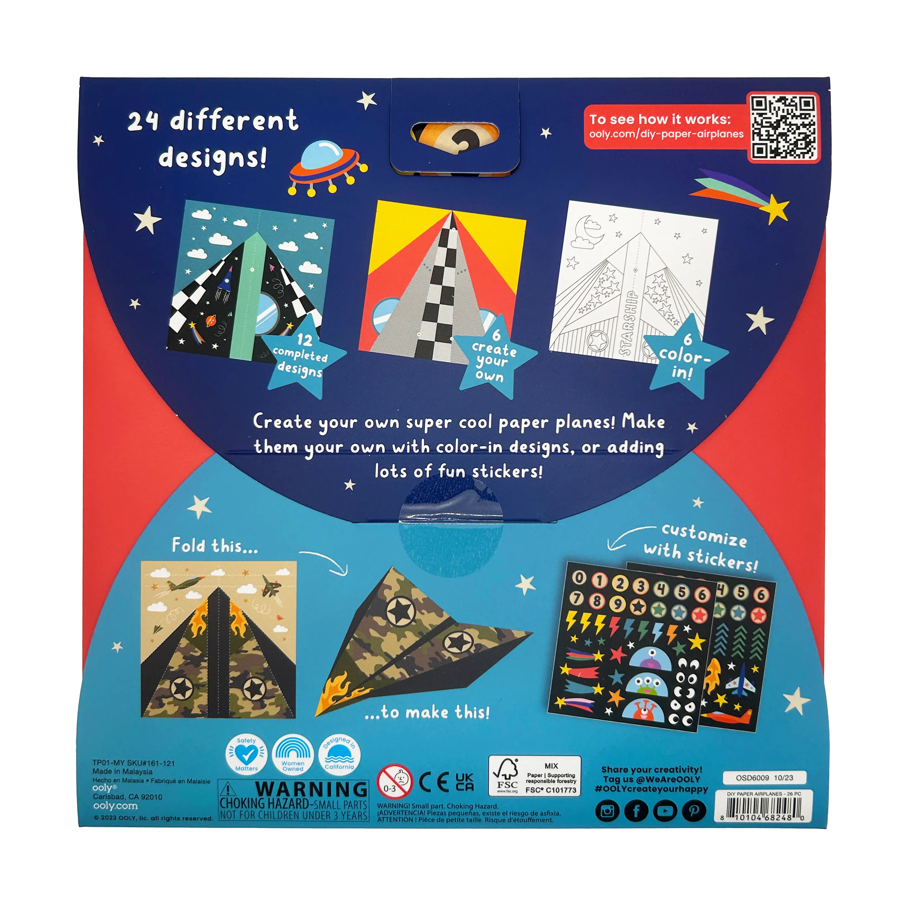 Back of packing of OOLY DIY Paper Airplanes Activity Kit