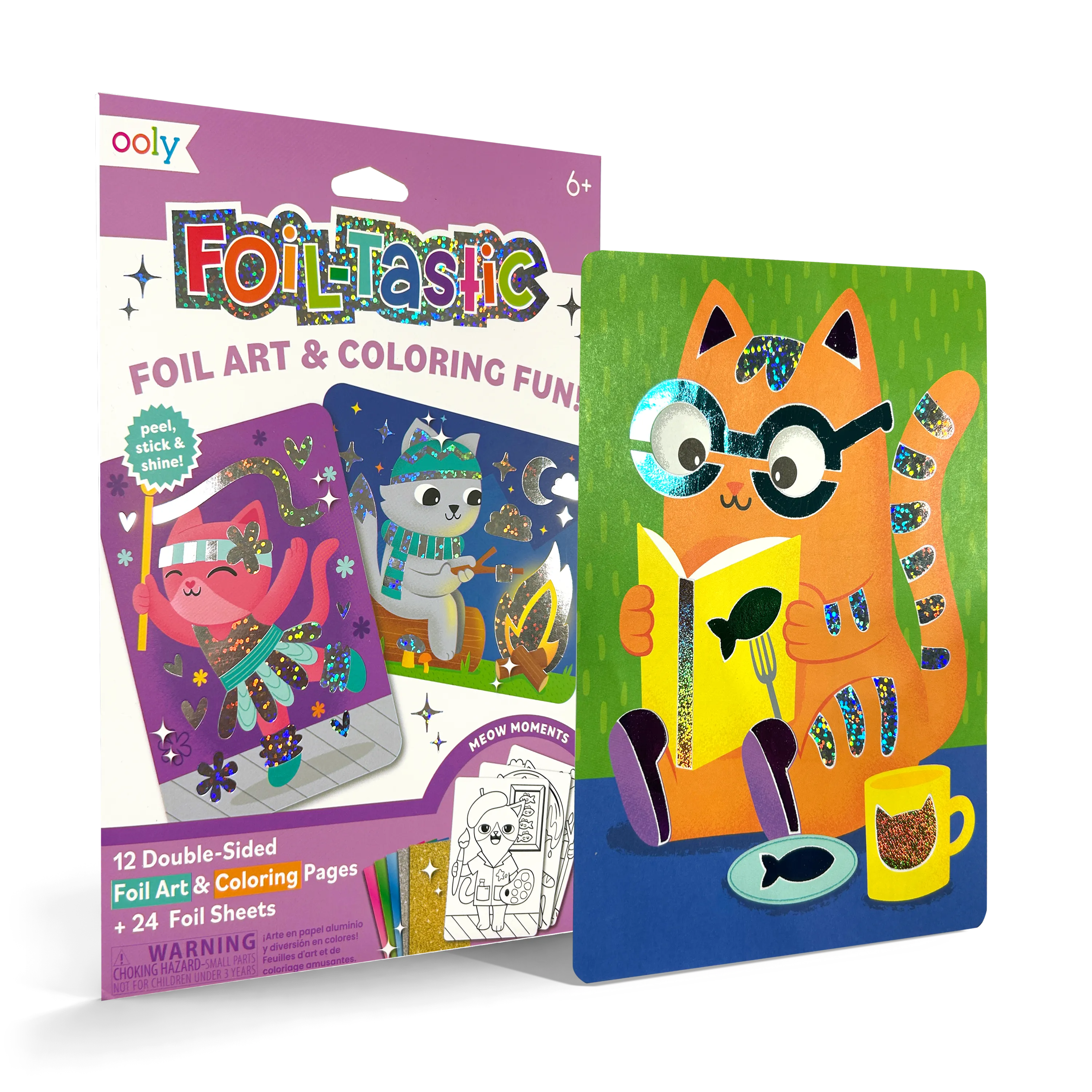 OOLY Meow Moments Foil-Tastic foil art  set with a cat illustration on a white background