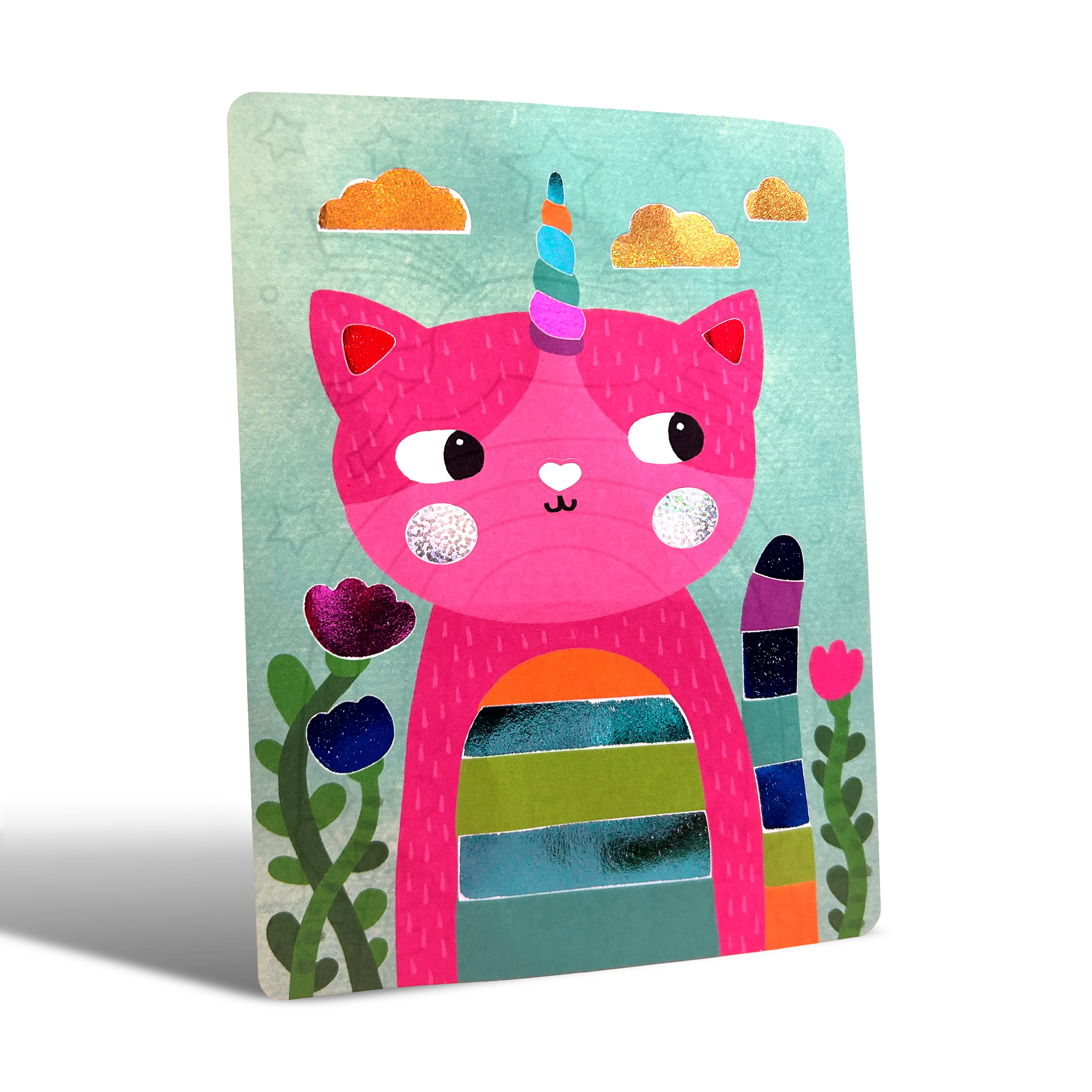 Foil card with unicorn cat from OOLY Foil-tastic Foil Art & Coloring Set - Whimsical World