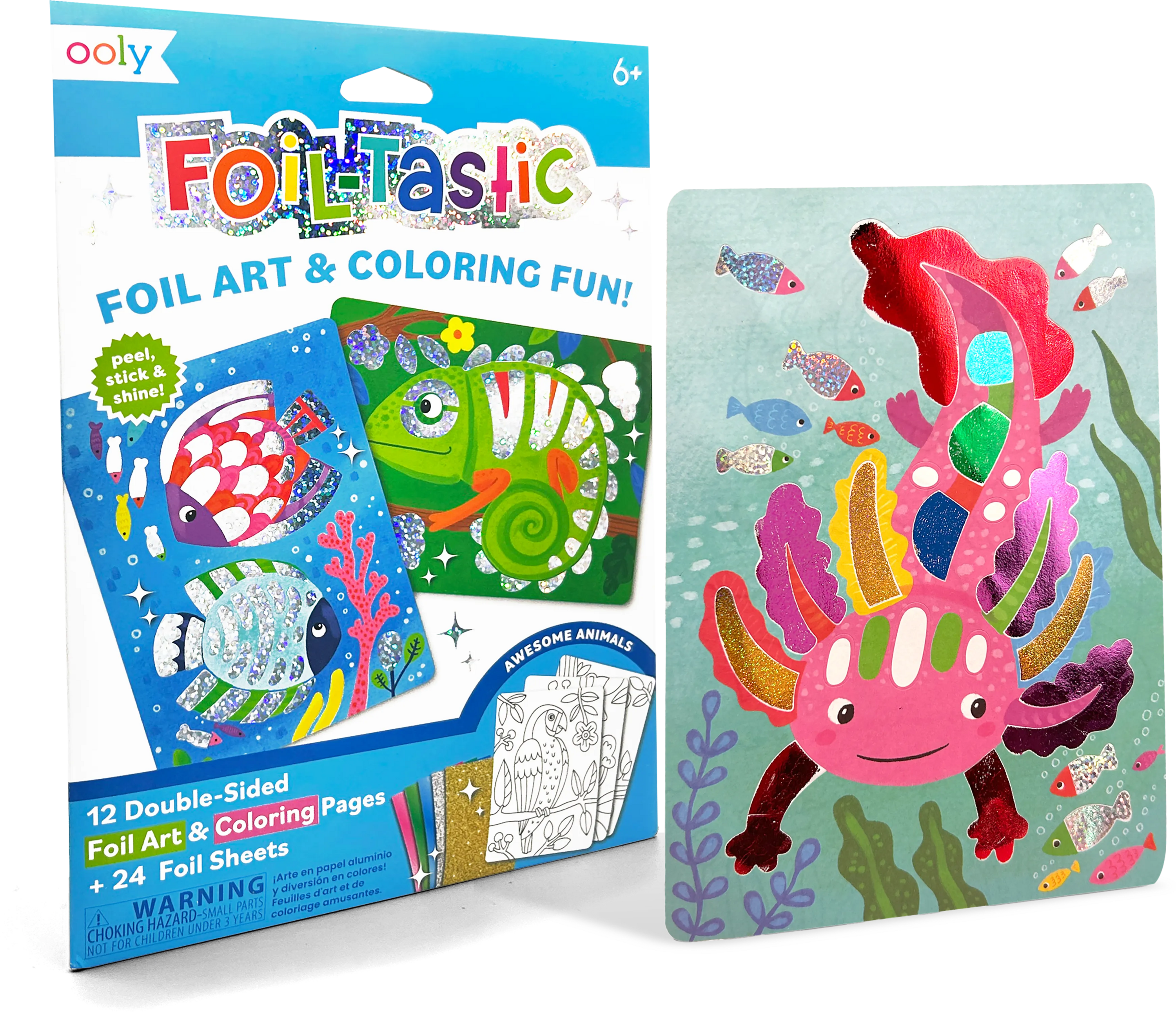 Quarter angle of OOLY Foil-tastic Foil Art & Coloring Set - Awesome Animals packaging