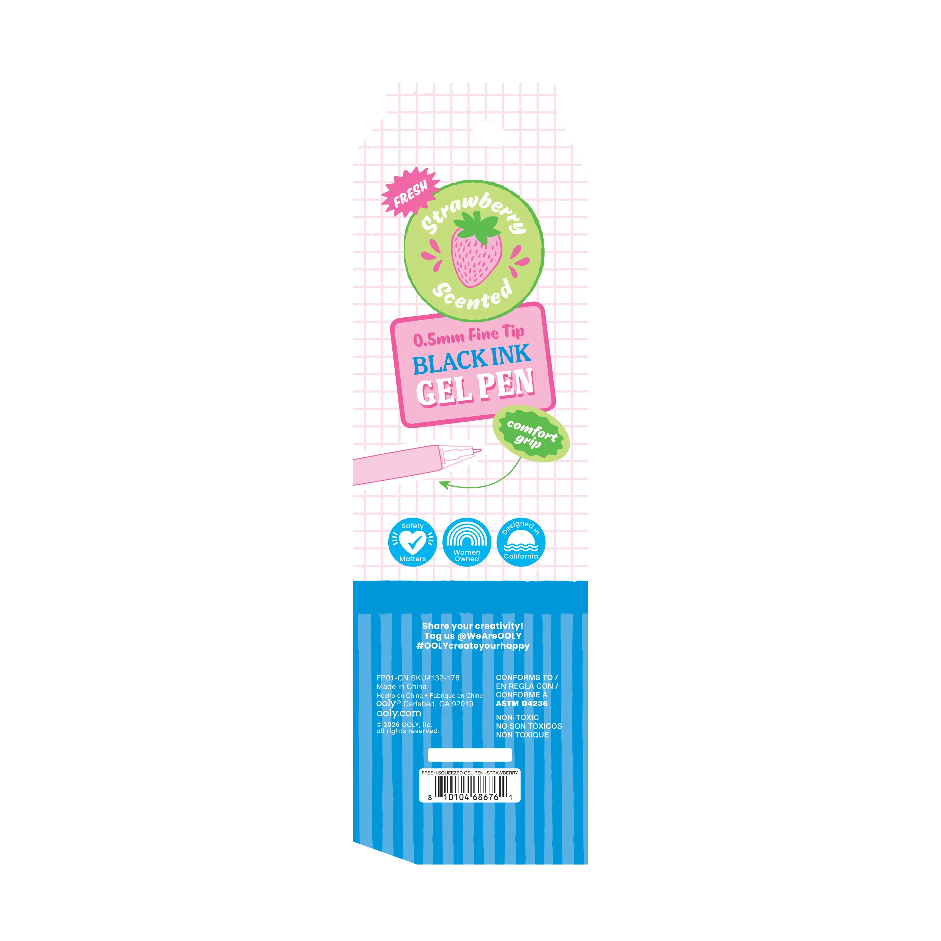 Fresh Squeezed Fruit Scented Gel Pen - Black Ink - Strawberry