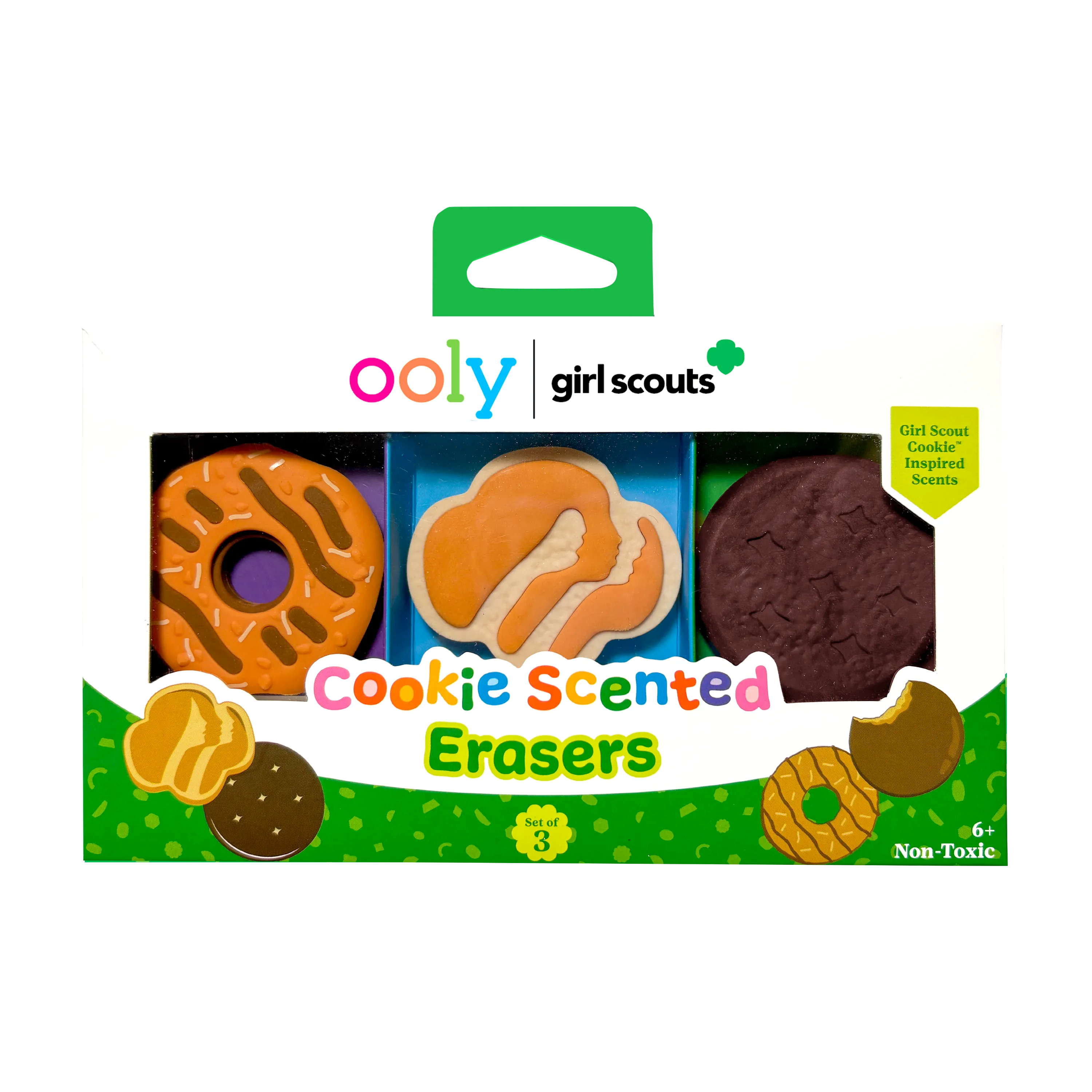 Front of packaging of OOLY x Girl Scouts Cookie Scented Erasers