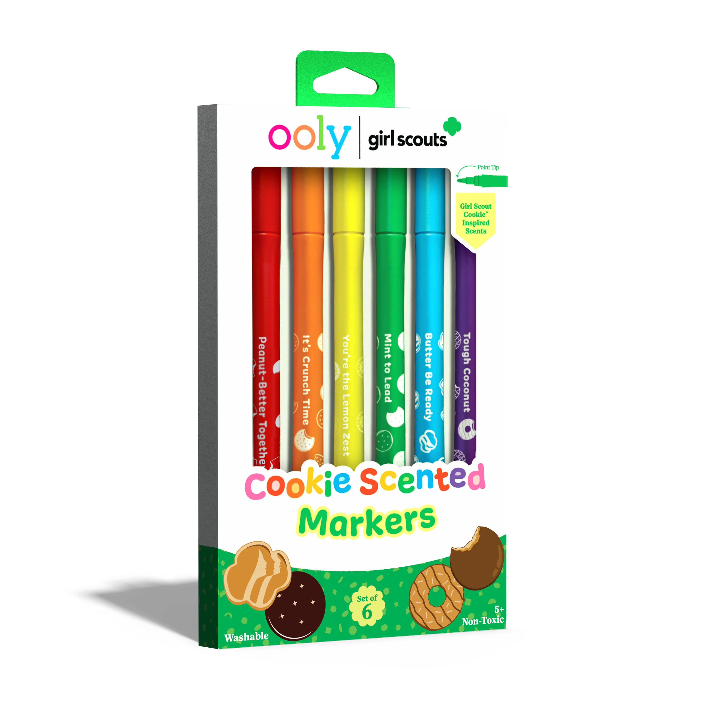 Quarter angle of packaging of OOLY x Girl Scouts Cookie Scented Markers