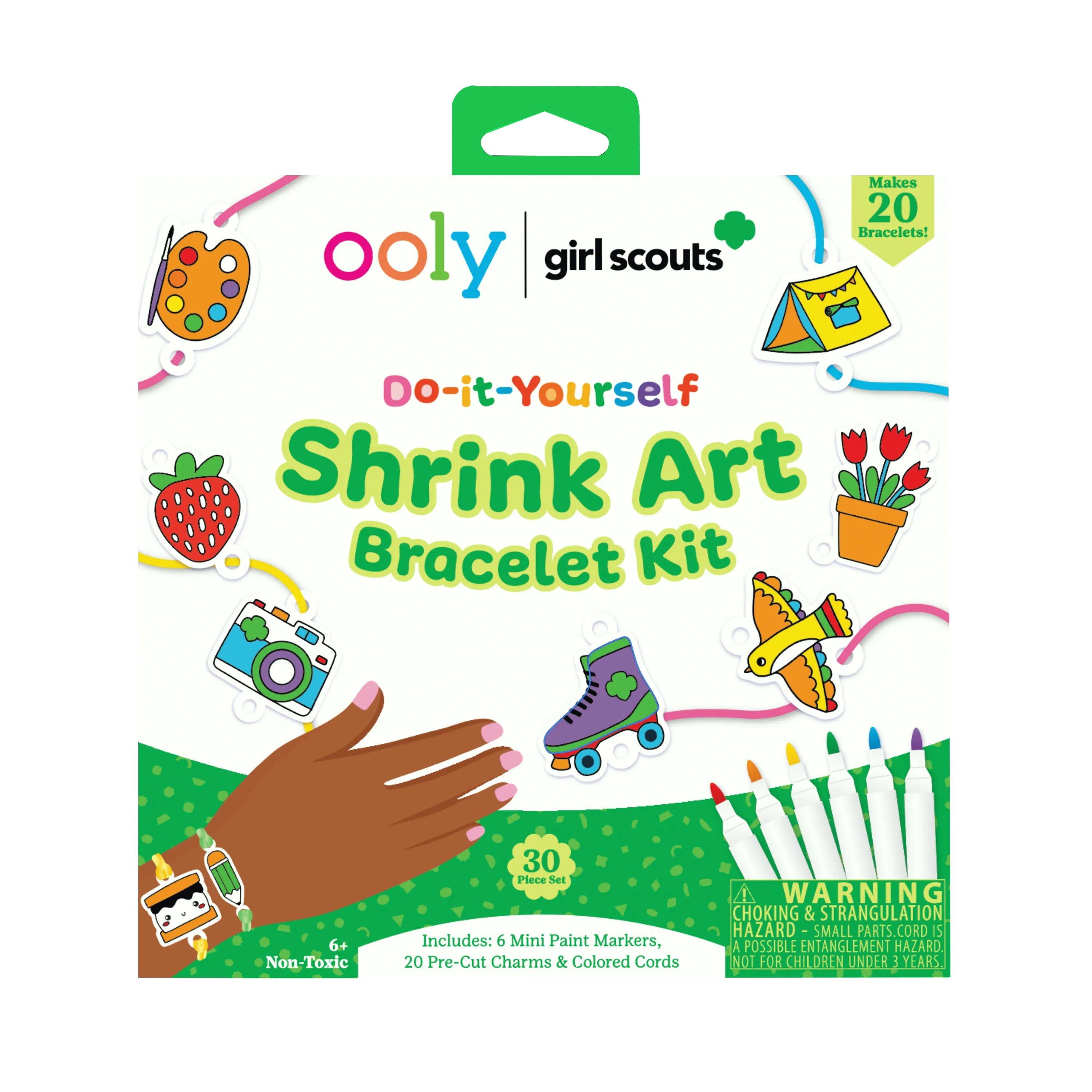 Front of packaging of OOLY x Girl Scouts DIY Shrink Art Bracelet Kit