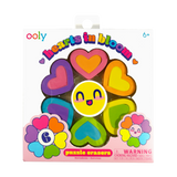 Packaging of OOLY Hearts in Bloom Puzzle Erasers with colorful heart designs on white background
