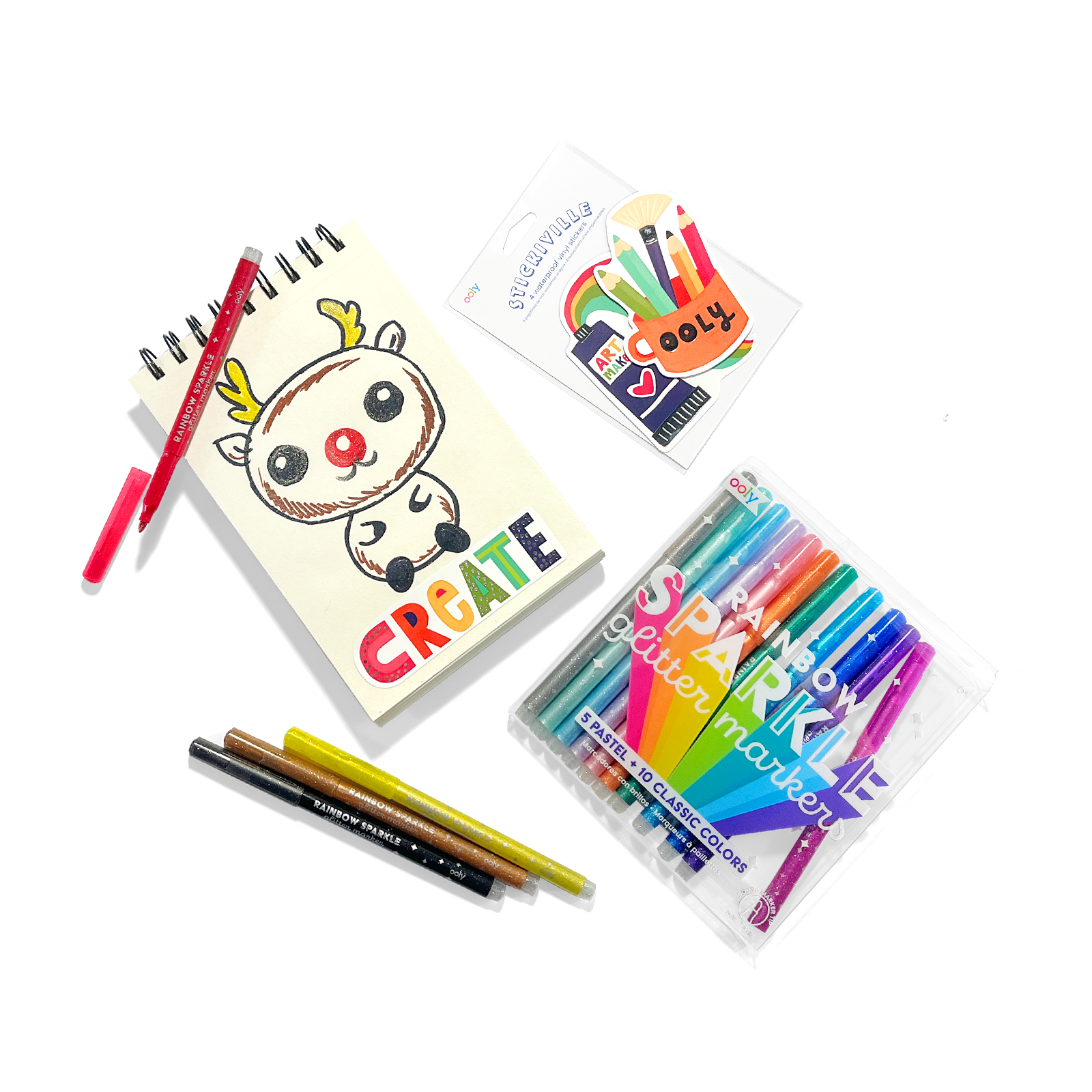 OOLY Holiday Gift Pack markers, stickers and sketchbook out of packaging