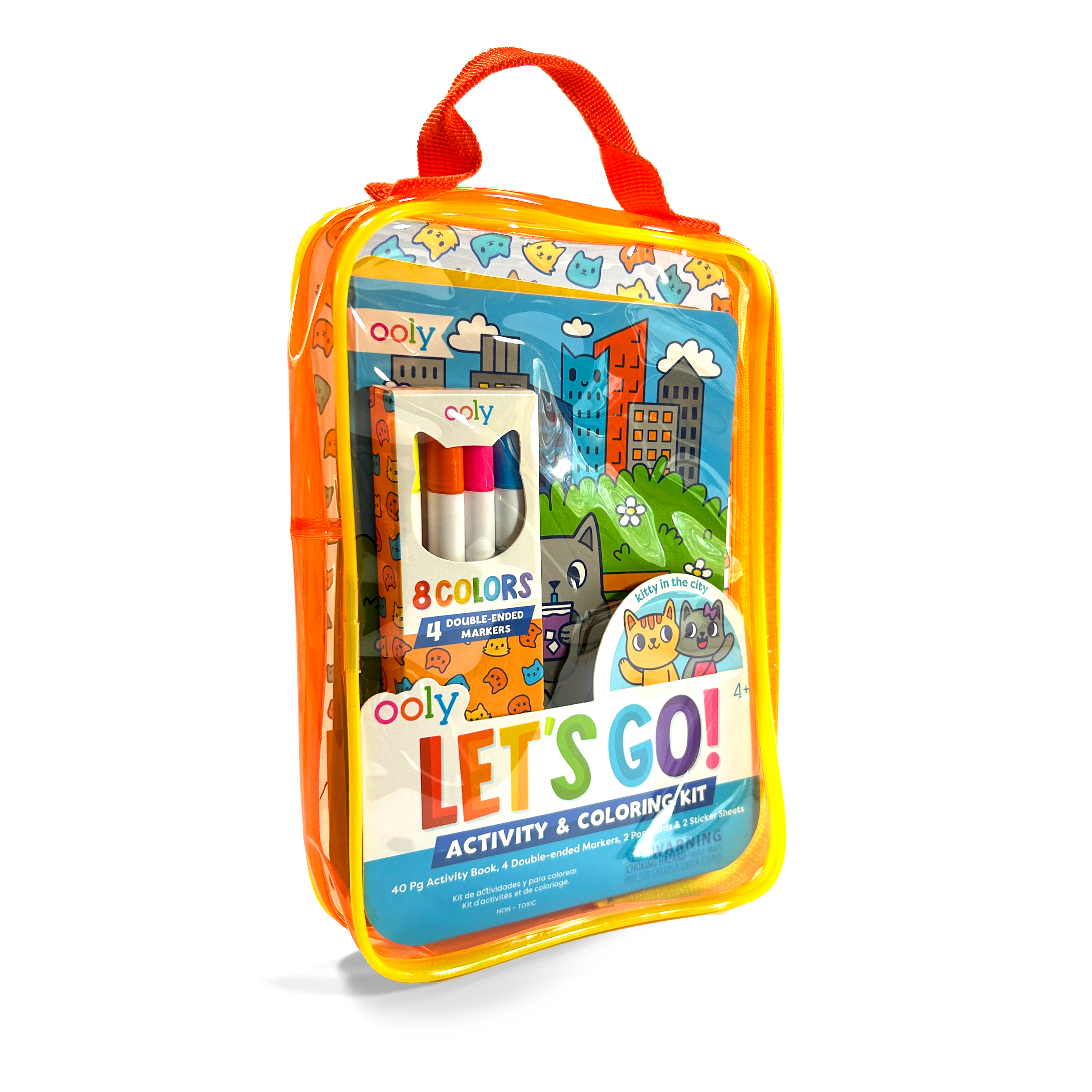 Quarter angle of OOLY Kitty in the City Let’s Go! Activity & Coloring Kit on a white background