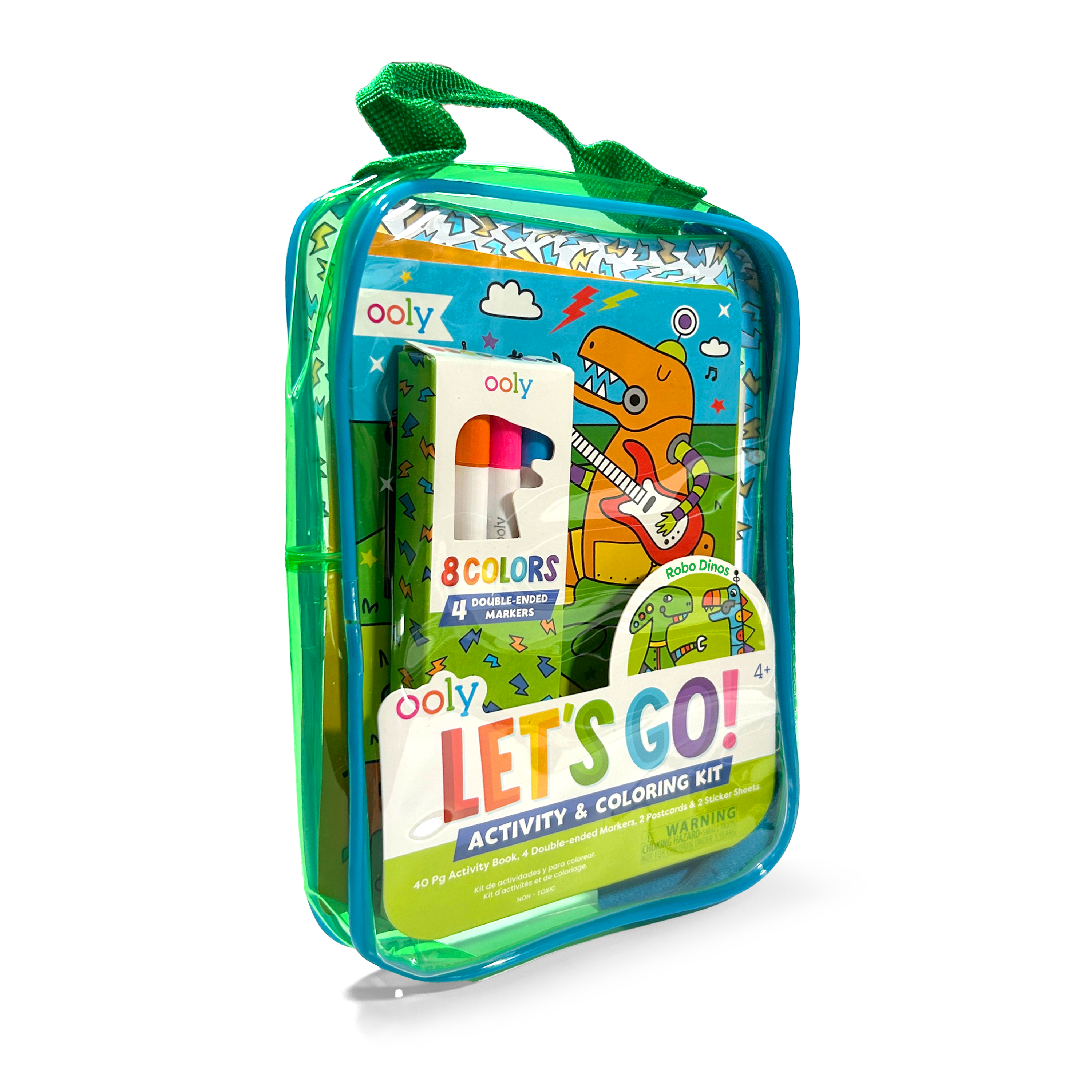 Quarter angle of OOLY Robo Dinos Let’s Go! Activity & Coloring Kit on a white background