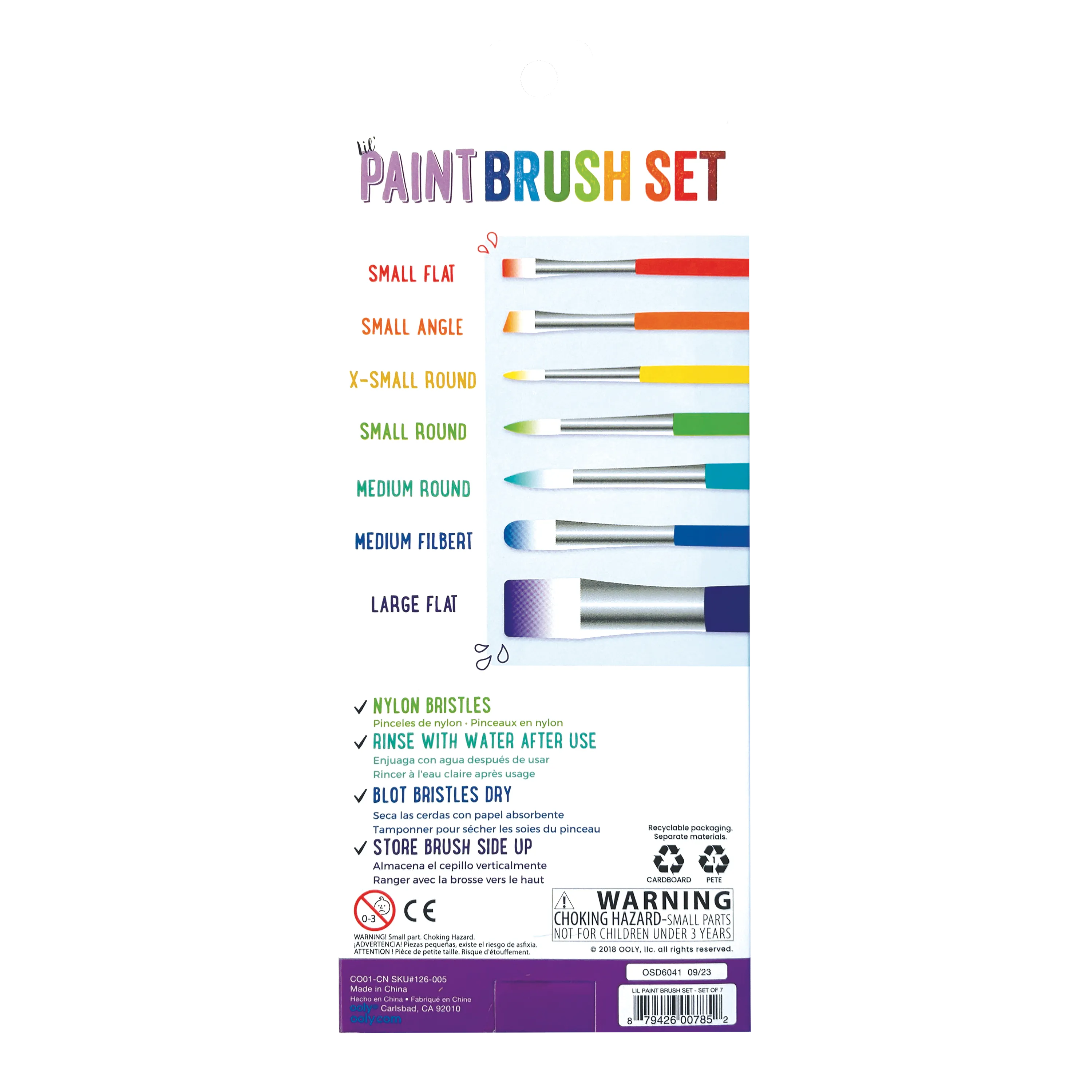 Back of packaging of OOLY Lil Paint Brush Set