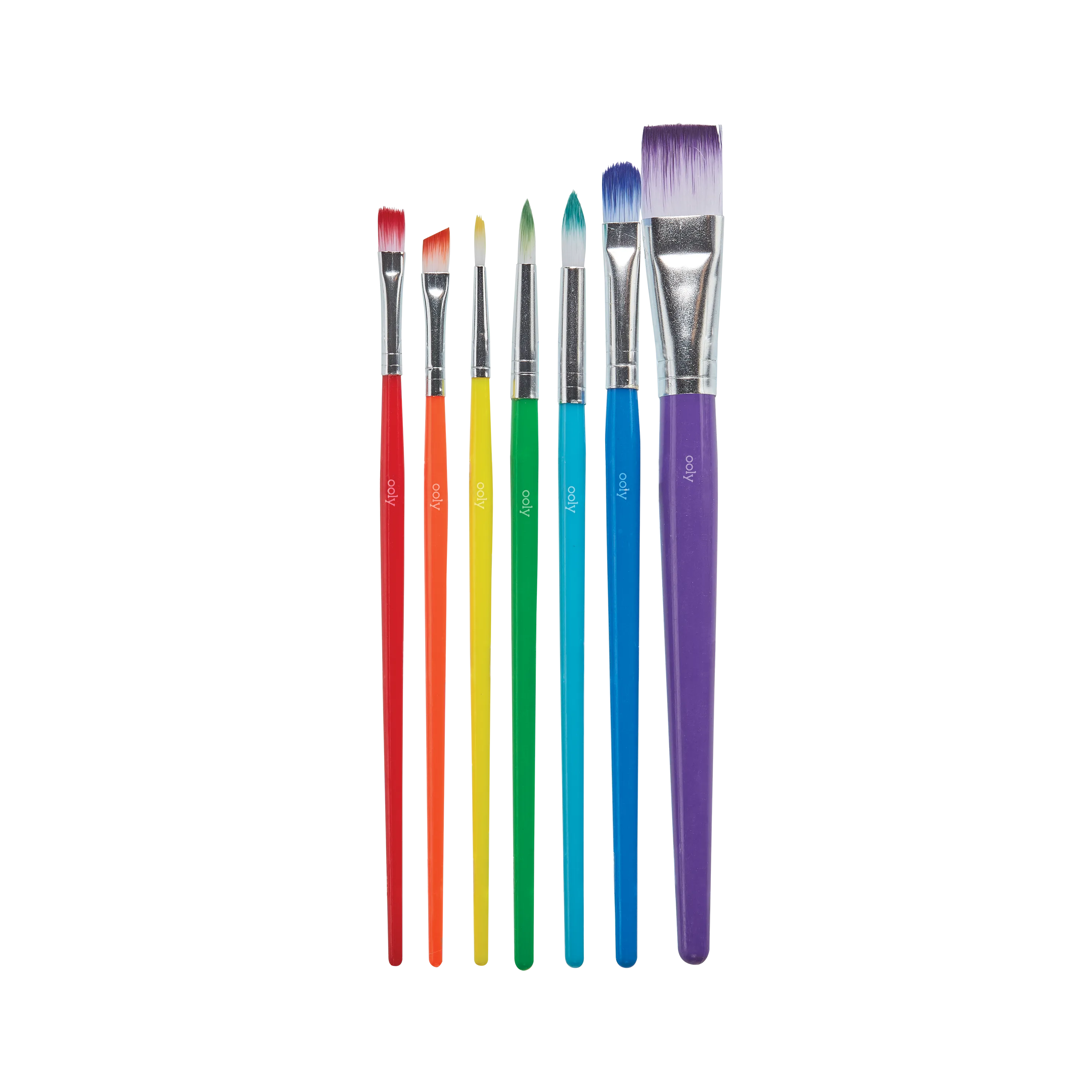 Row of paint brushes in rainbow order from OOLY Lil Paint Brush Set