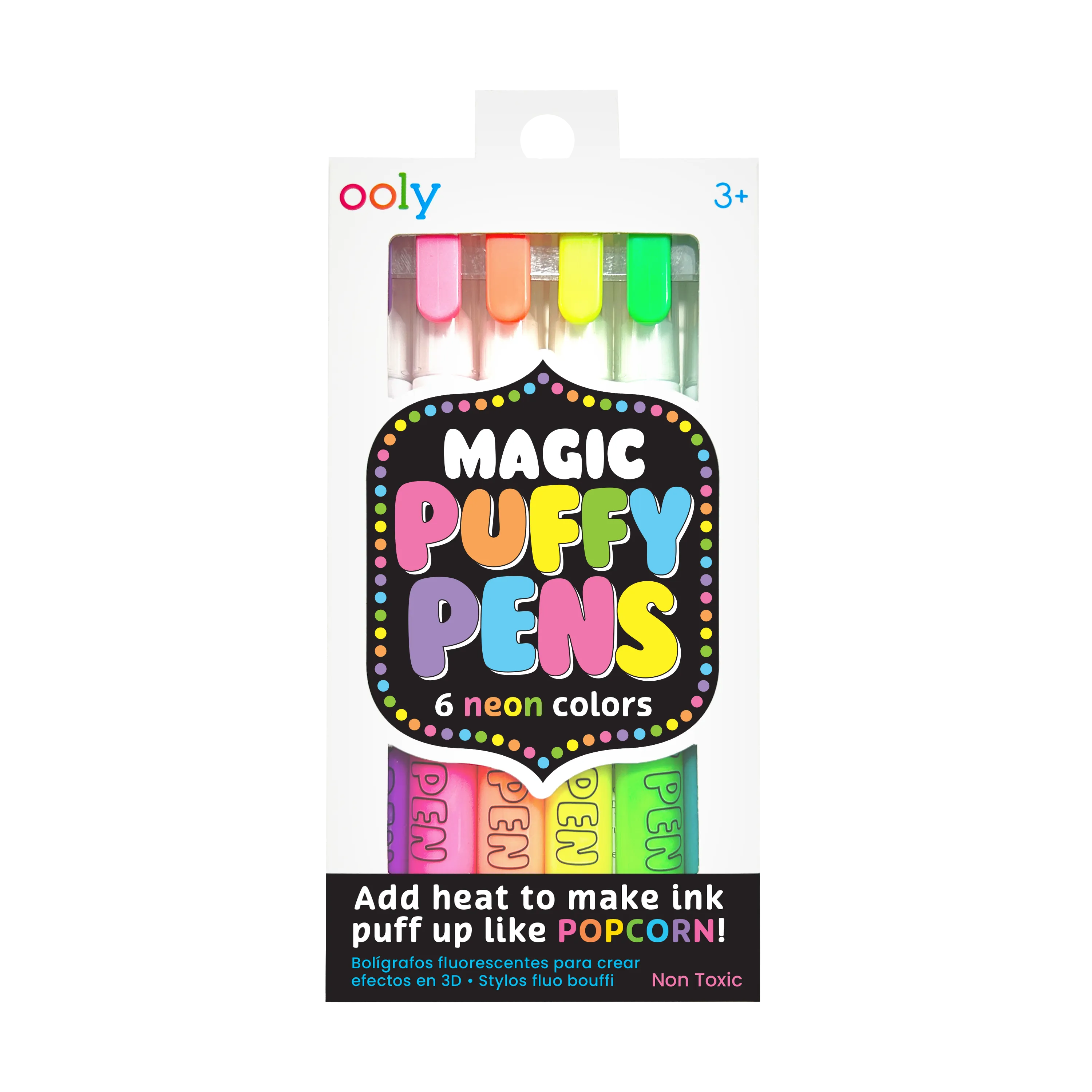 OOLY Magic Puffy Neon Pens front of packaging
