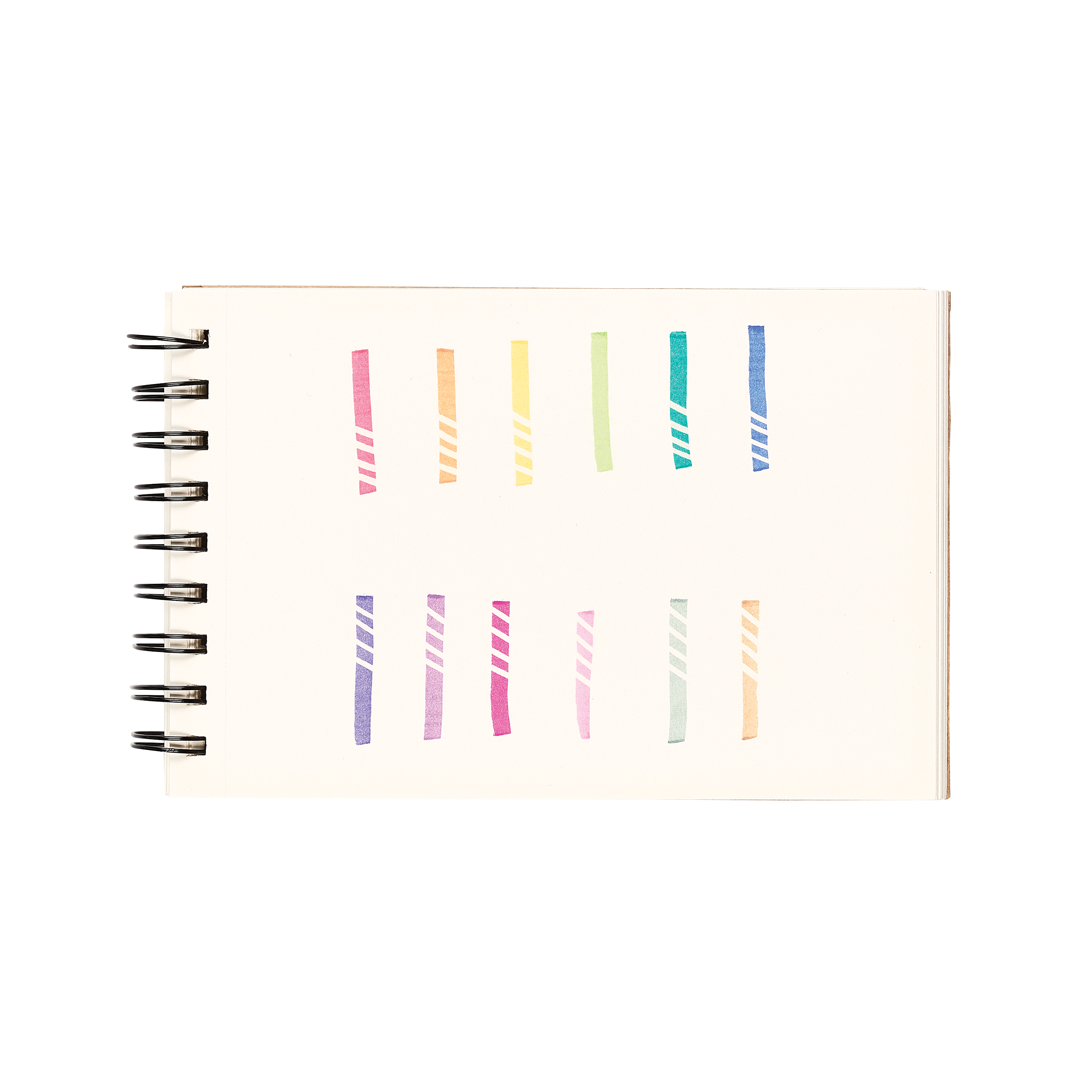 White sketchbook with 12 color swatches and eraser lines from the OOLY Make No Mistake Erasable Markers