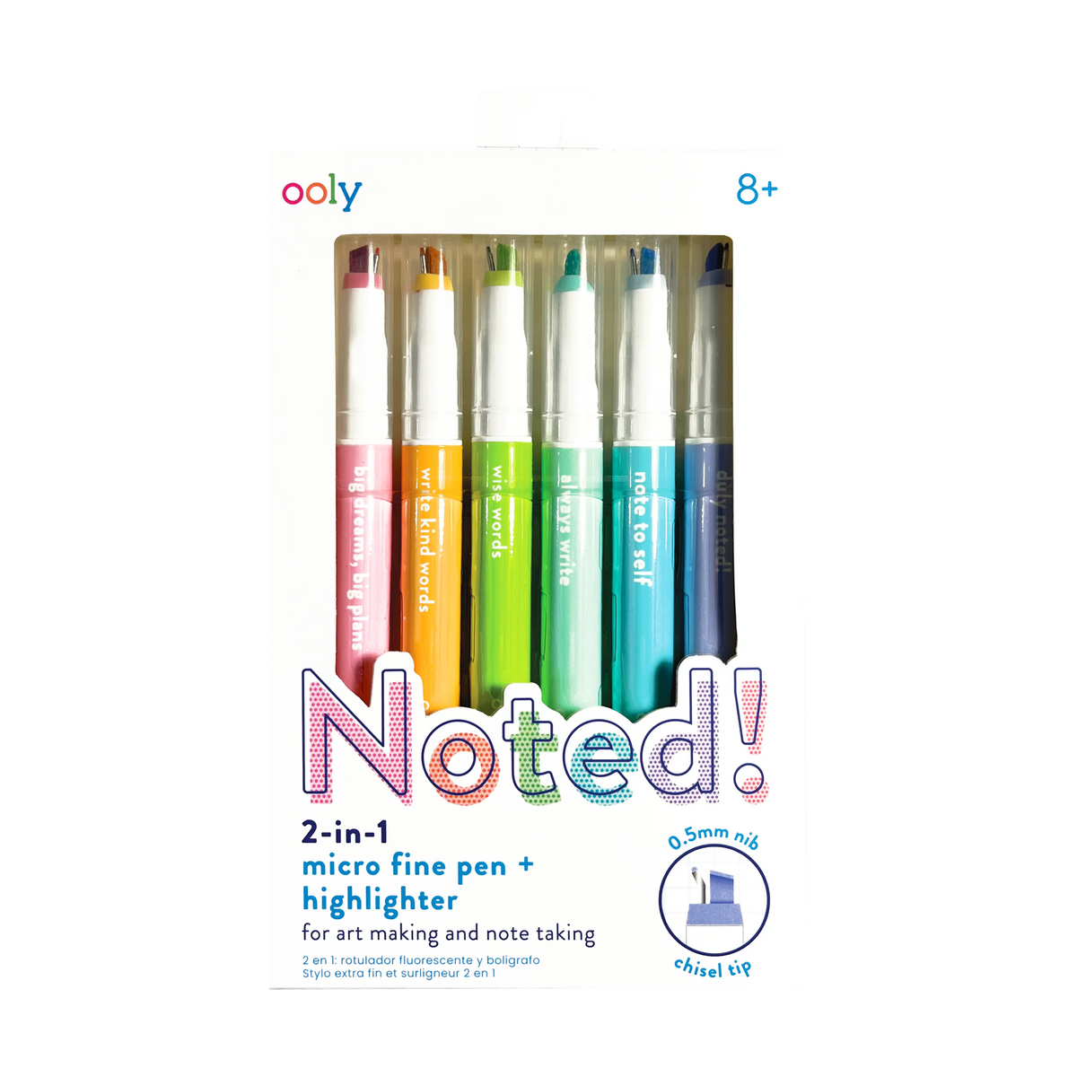 Noted! 2-in-1 Micro Fine Tip Pen and Highlighters - Set of 6 - OOLY