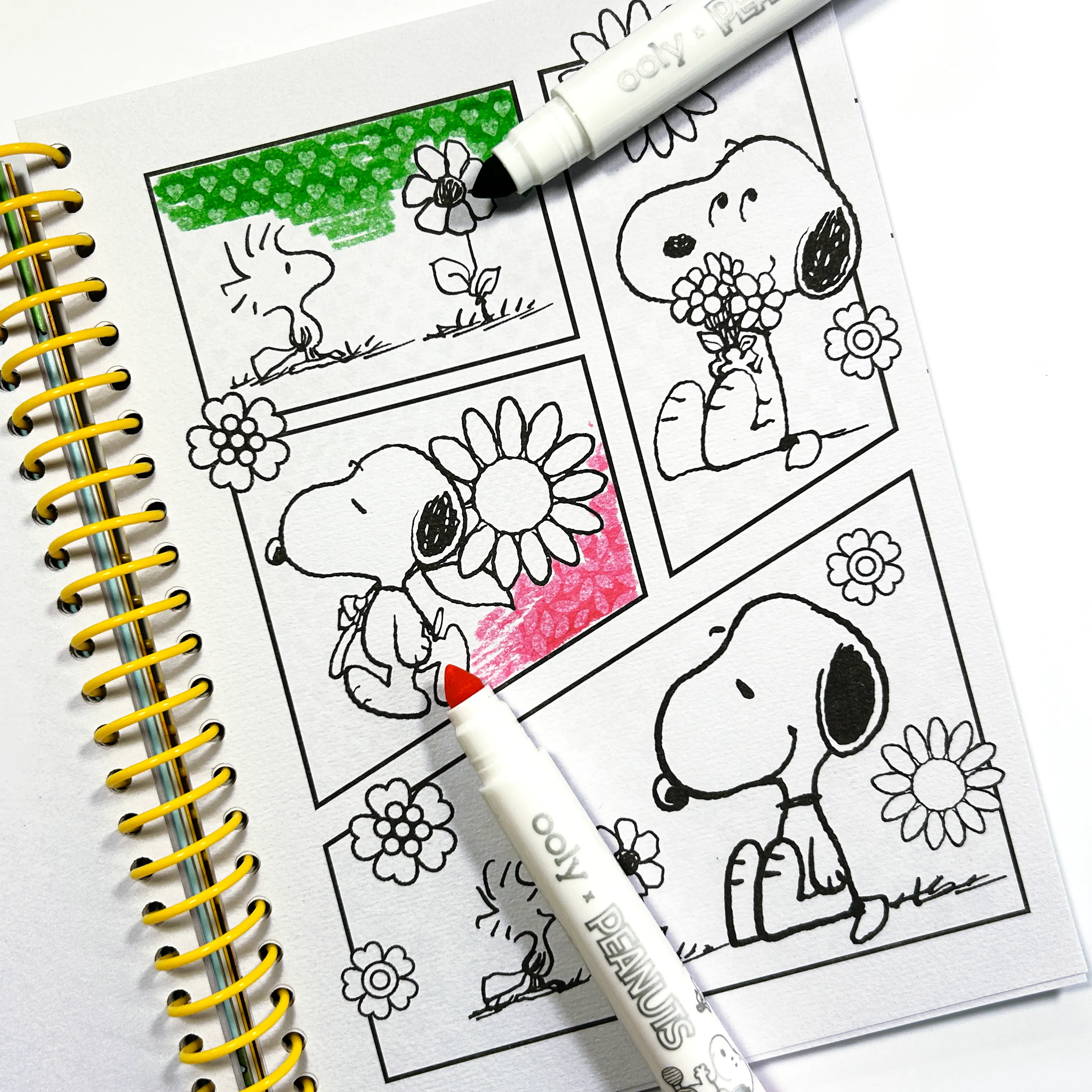 Colored patterns from Snoopy coloring page from the OOLY x Peanuts Coloring Activity & Sticker Kit