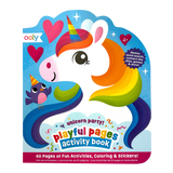 Front cover of OOLY Playful Pages Activity Book - Games Coloring Stickers - Unicorn Party!