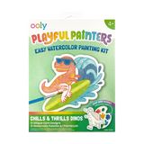 Front packaging of OOLY Chills and Thrills Dinos Playful Painters Easy Watercolor Painting Kit on white background