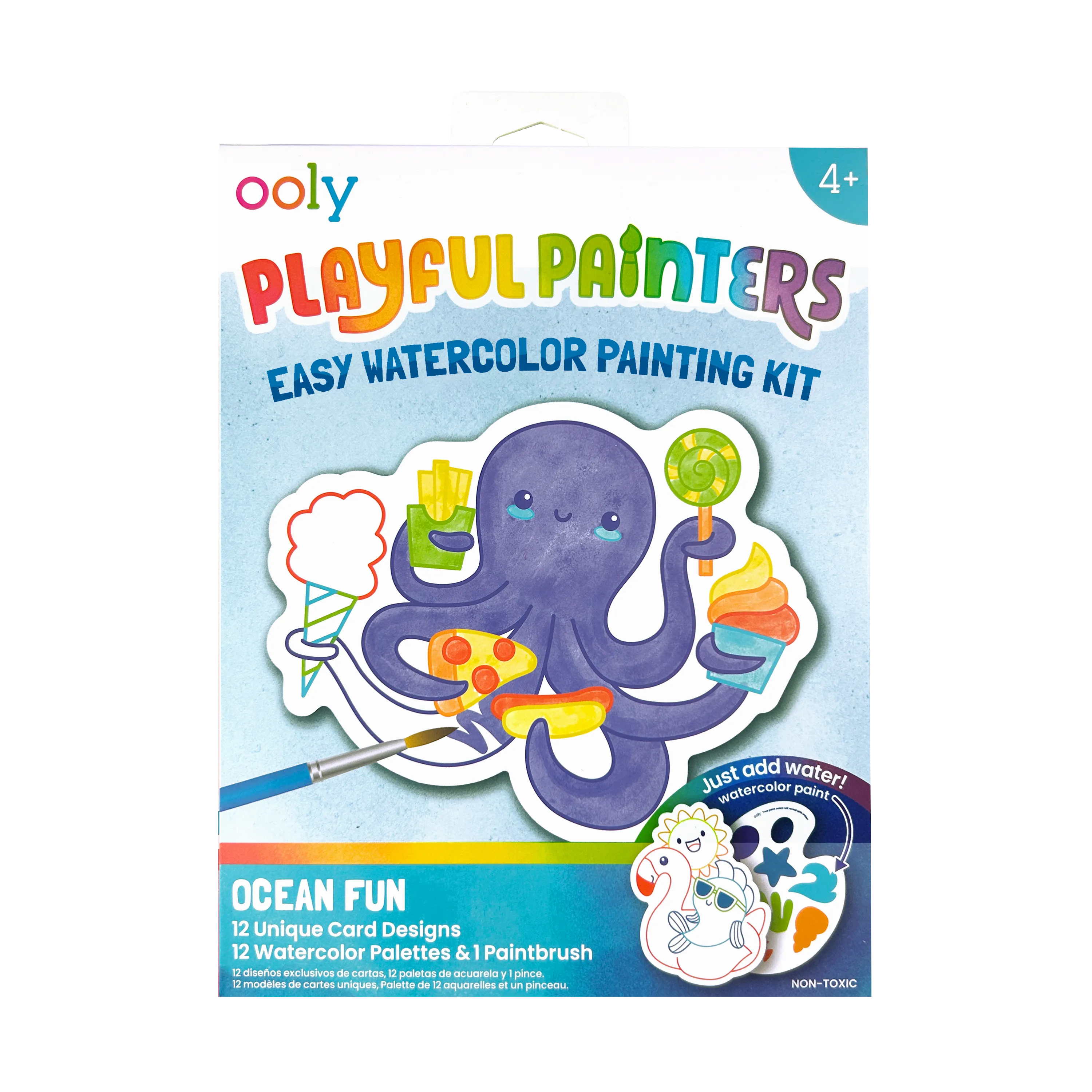 Front packaging of OOLY Ocean Fun Playful Painters Easy Watercolor Painting Kit on a white background