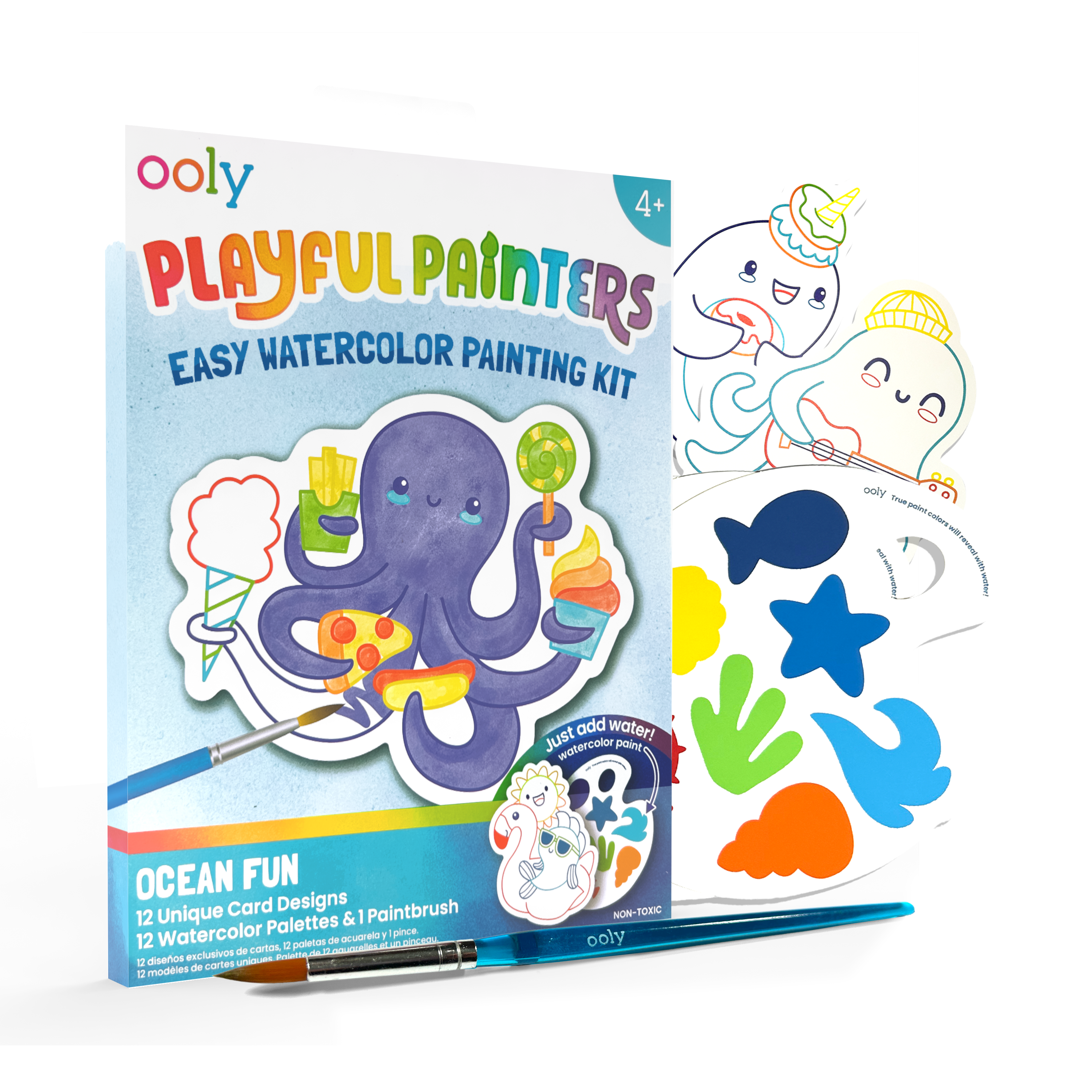Quarter angle of OOLY Ocean Fun Playful Painters Easy Watercolor Painting Kit on a white background