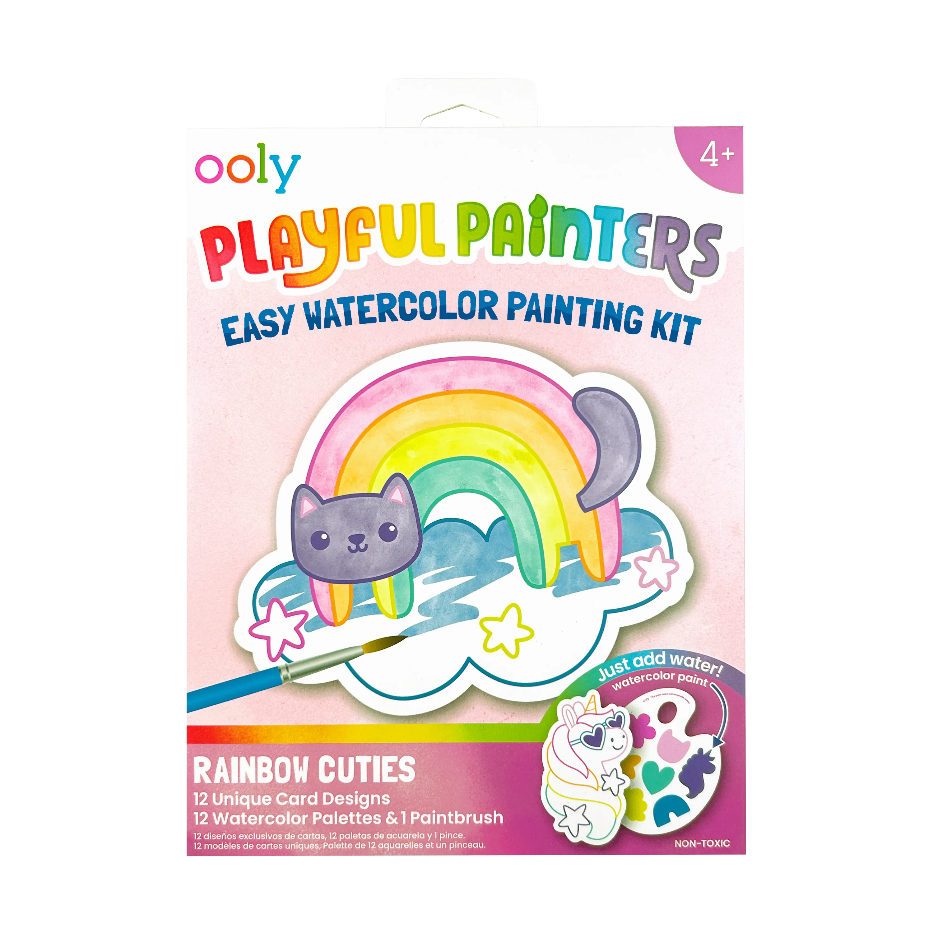 Front packaging of OOLY Rainbow Cuties Playful Painters Easy Watercolor Painting Kit on a white background