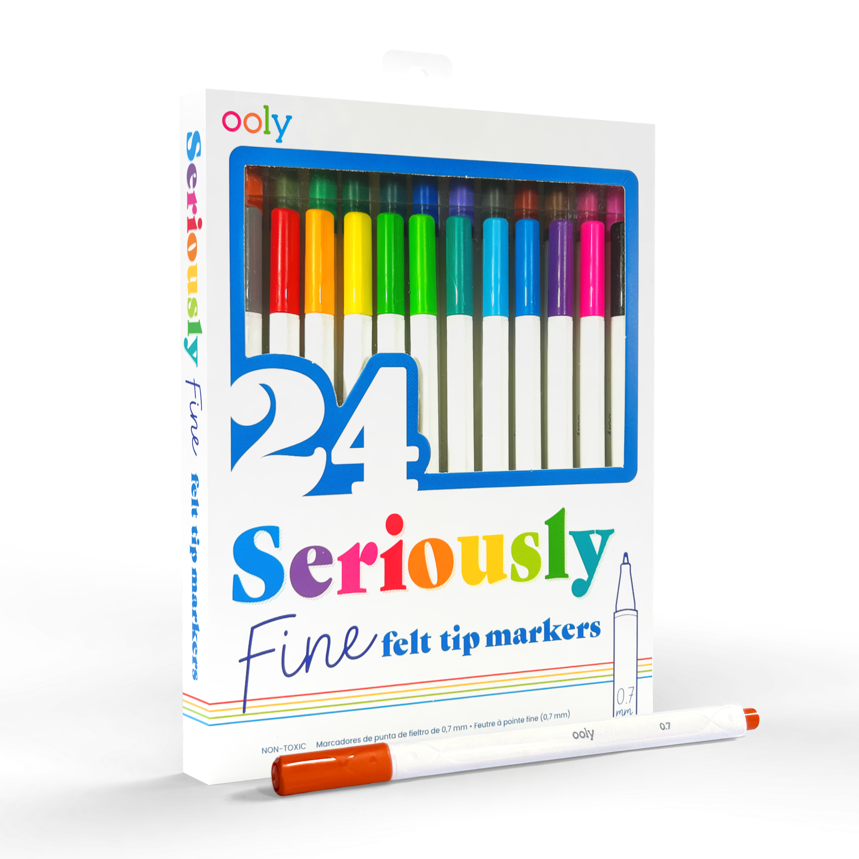 Quarter angle of packaging for OOLY Seriously Fine Tip Marker set