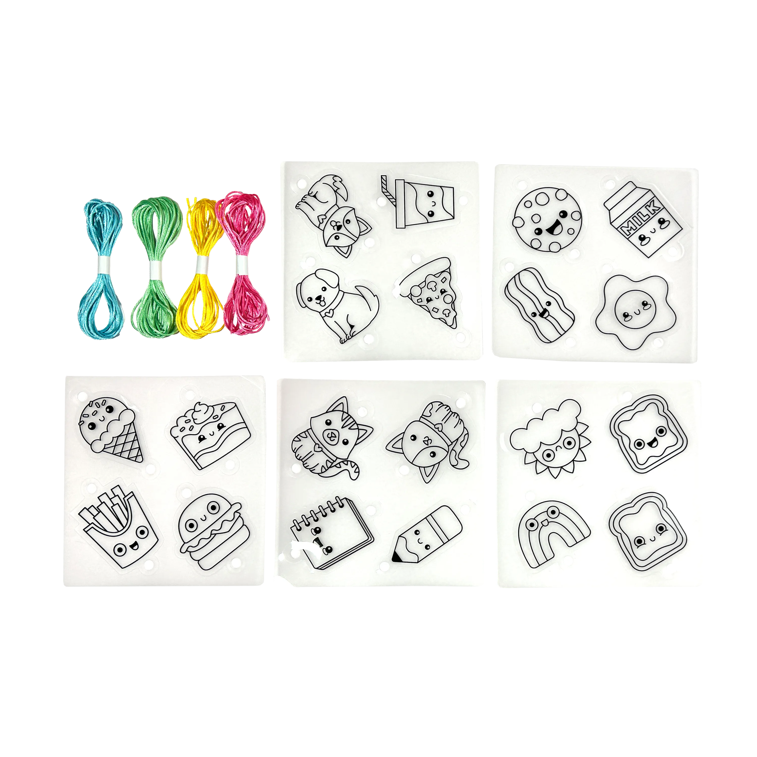Colored cords and charm sheets from the OOLY Shrink-its! DIY Shrink Art Bracelet Kit - BFF
