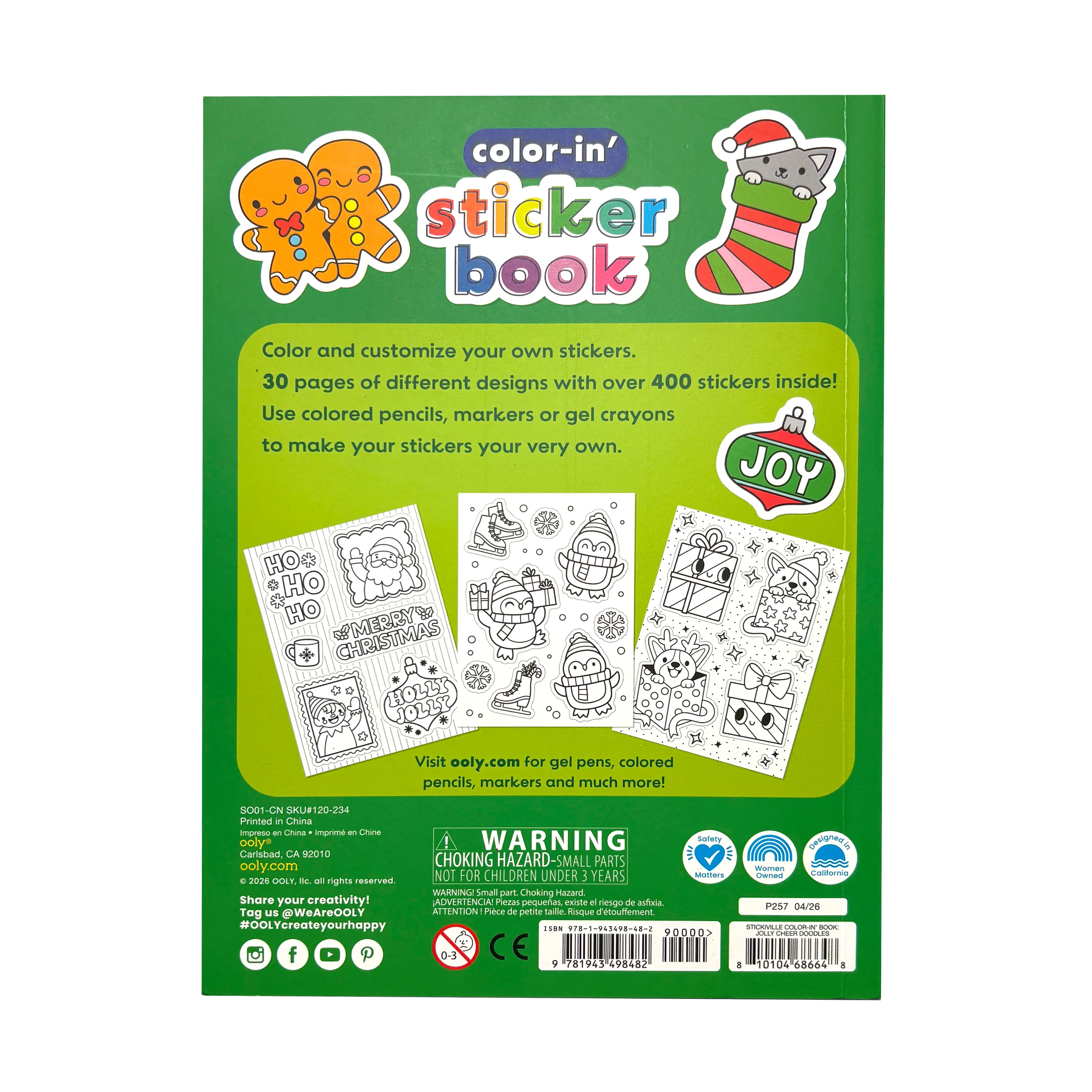 Stickiville Color-In' Sticker Book - Jolly Cheer Doodles - 400+ Stickers