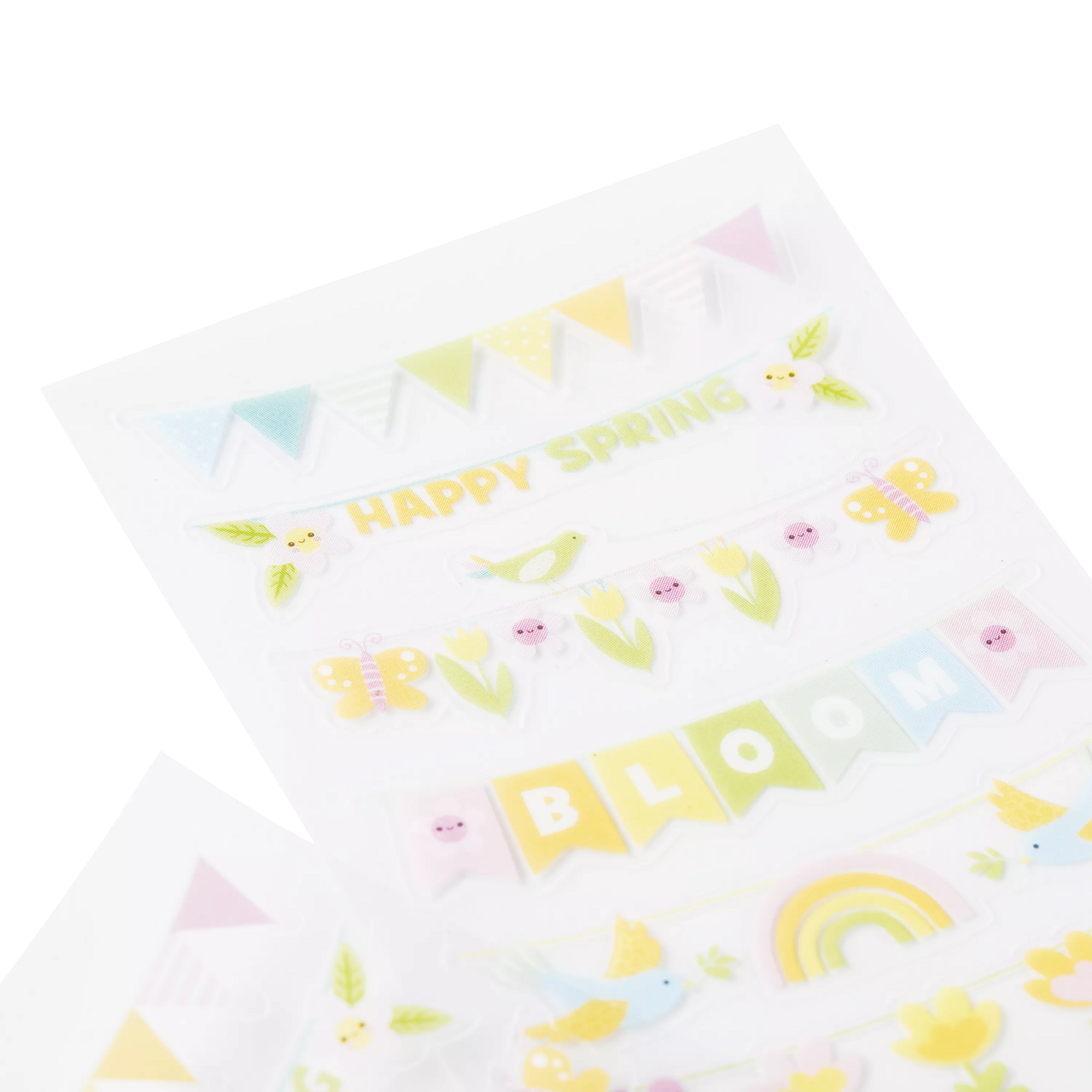 Close up of OOLY Stickiville Spring Banner sticker sheets