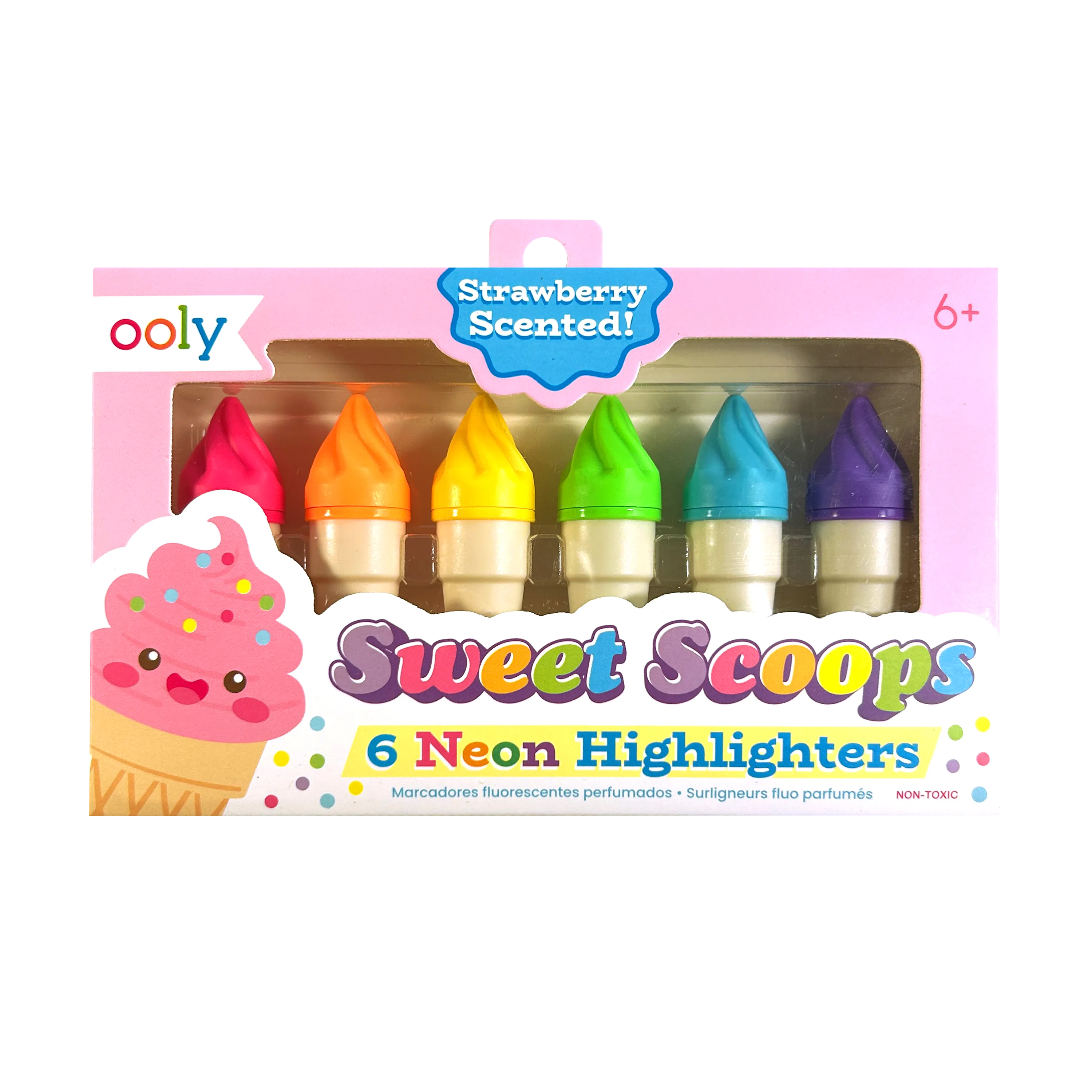 Front of packaging of OOLY Sweet Scoops Scented Neon Highlighters on a white background