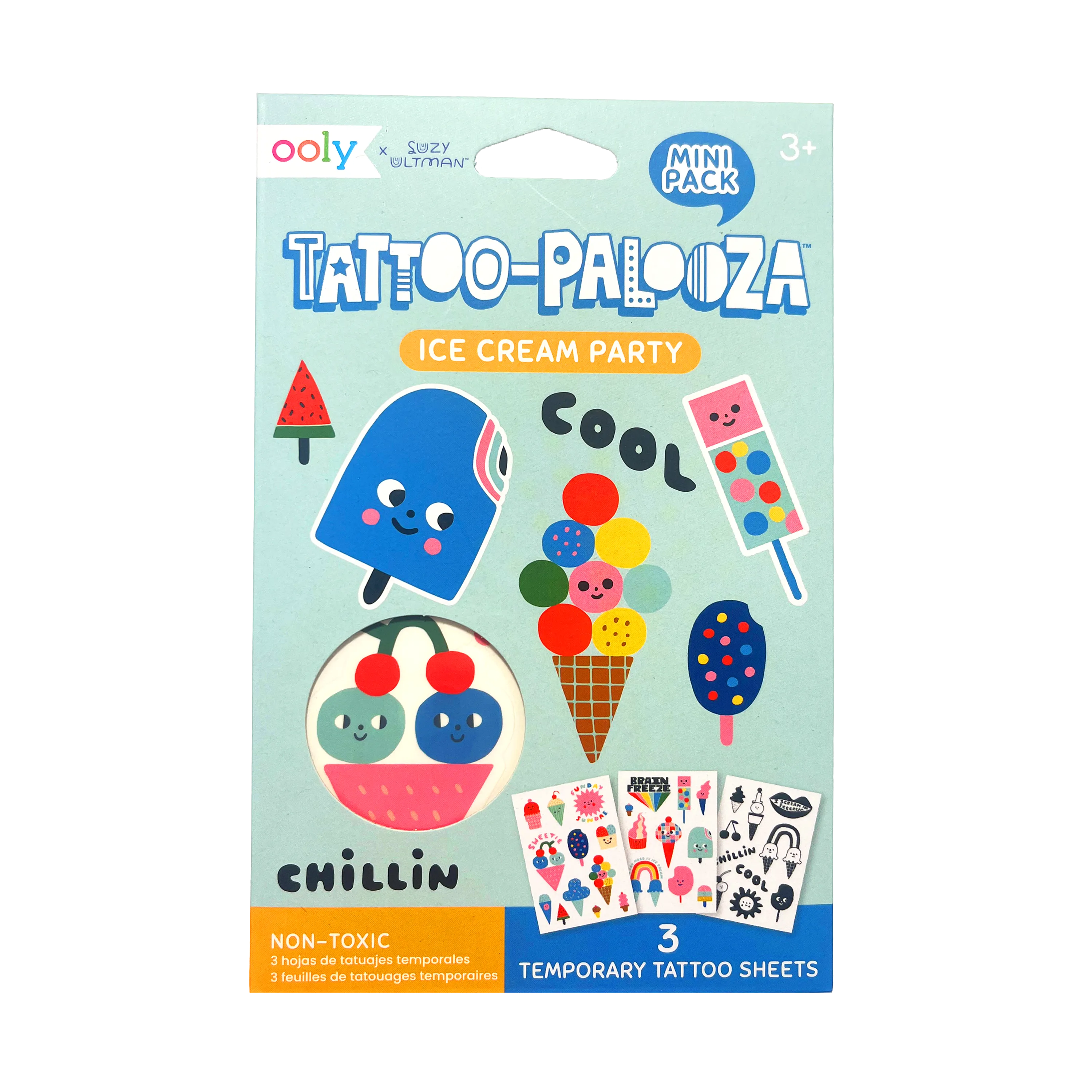 OOLY Tattoo-Palooza x Suzy Ultman: Temporary Tattoos Mini Pack - Ice Cream Party front of packaging