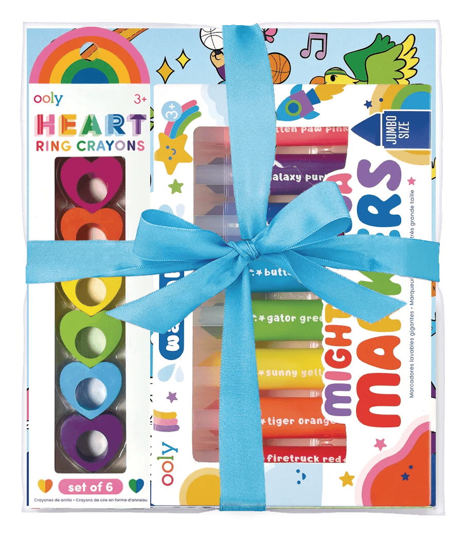 OOLY Toddler Fun Gift Set in clear gift wrap with a blue bow