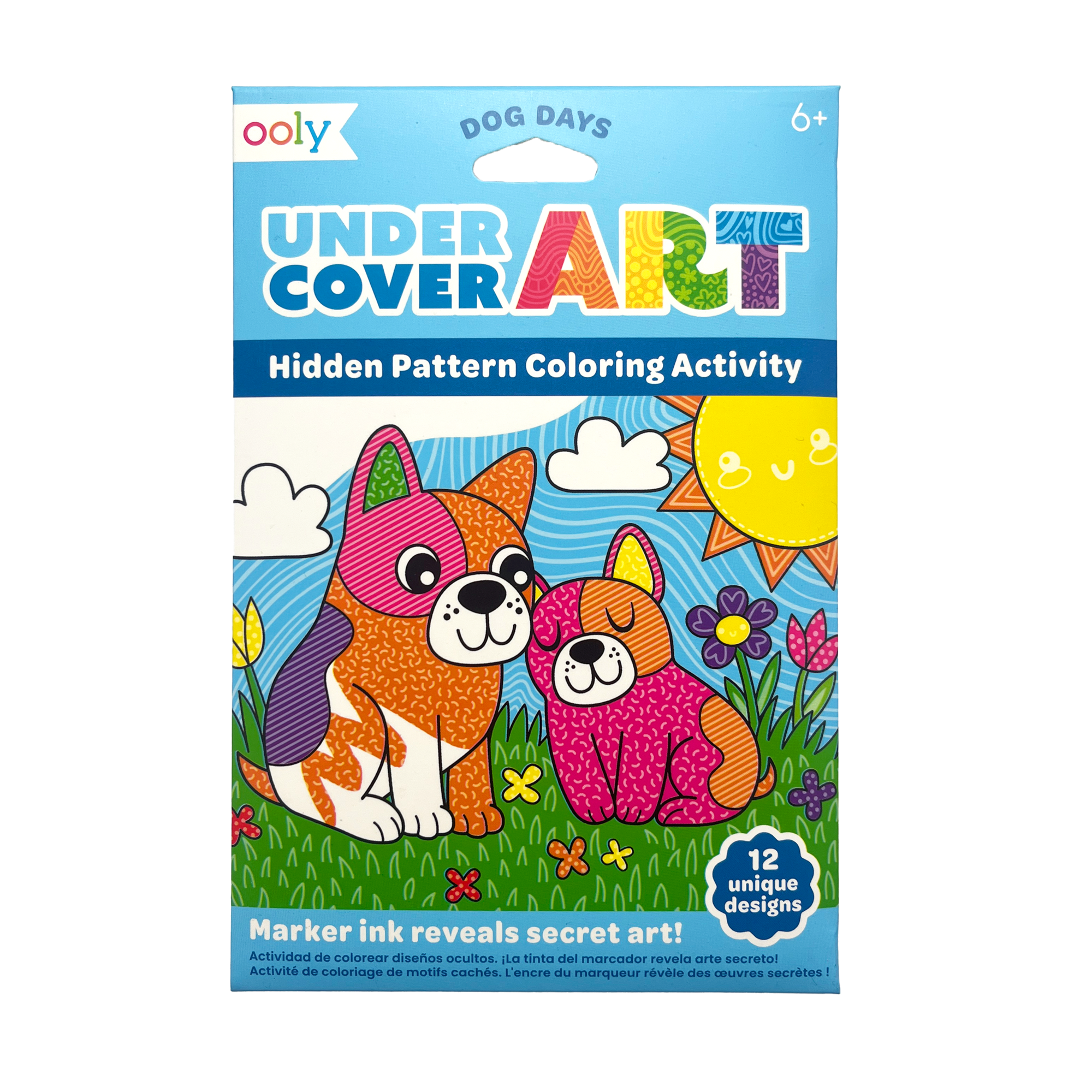 OOLY Undercover Art Hidden Pattern Coloring Activity Art Cards - Dog Days  front of packaging