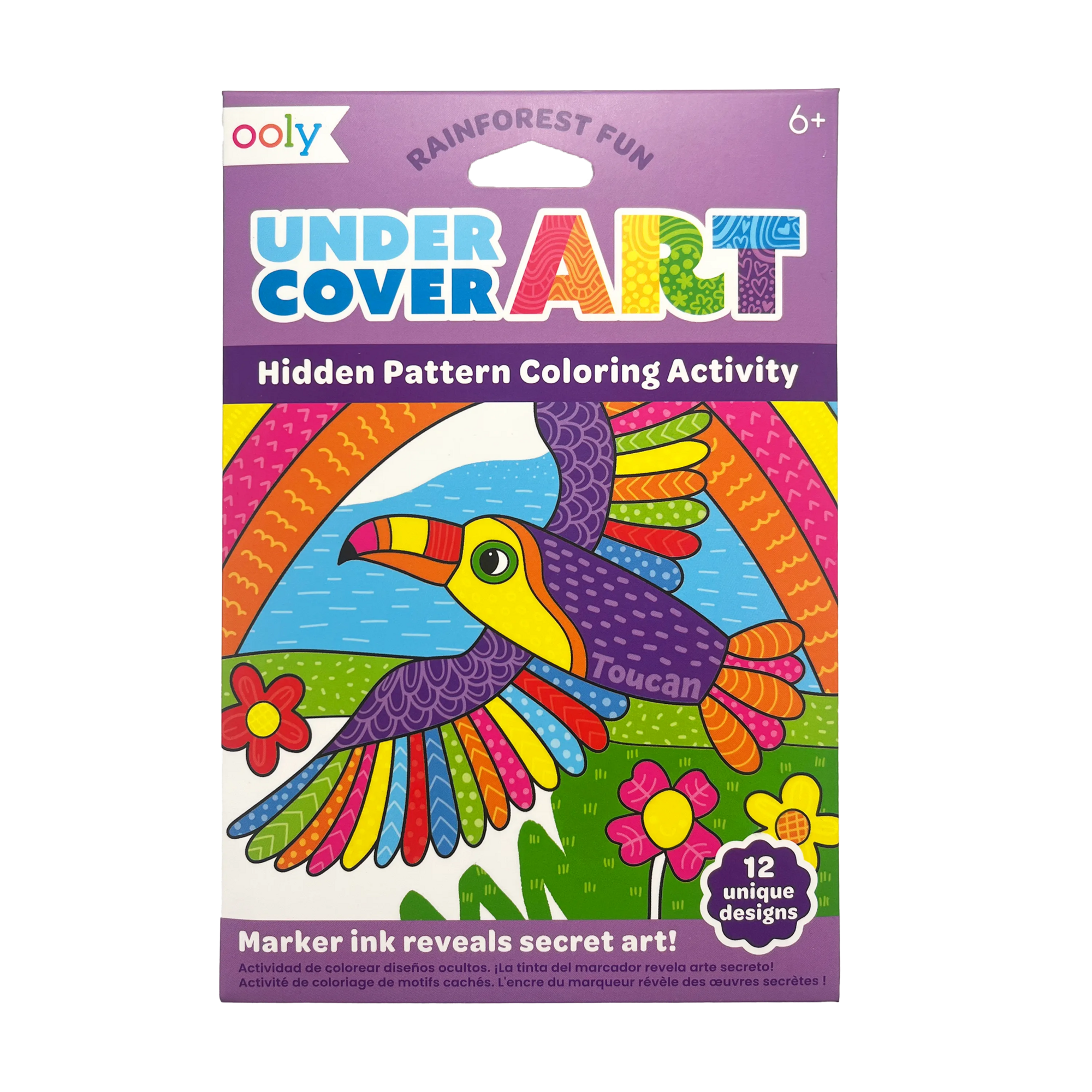 OOLY Undercover Art Hidden Pattern Coloring Activity Art Cards - Rainforest Fun front of packaging