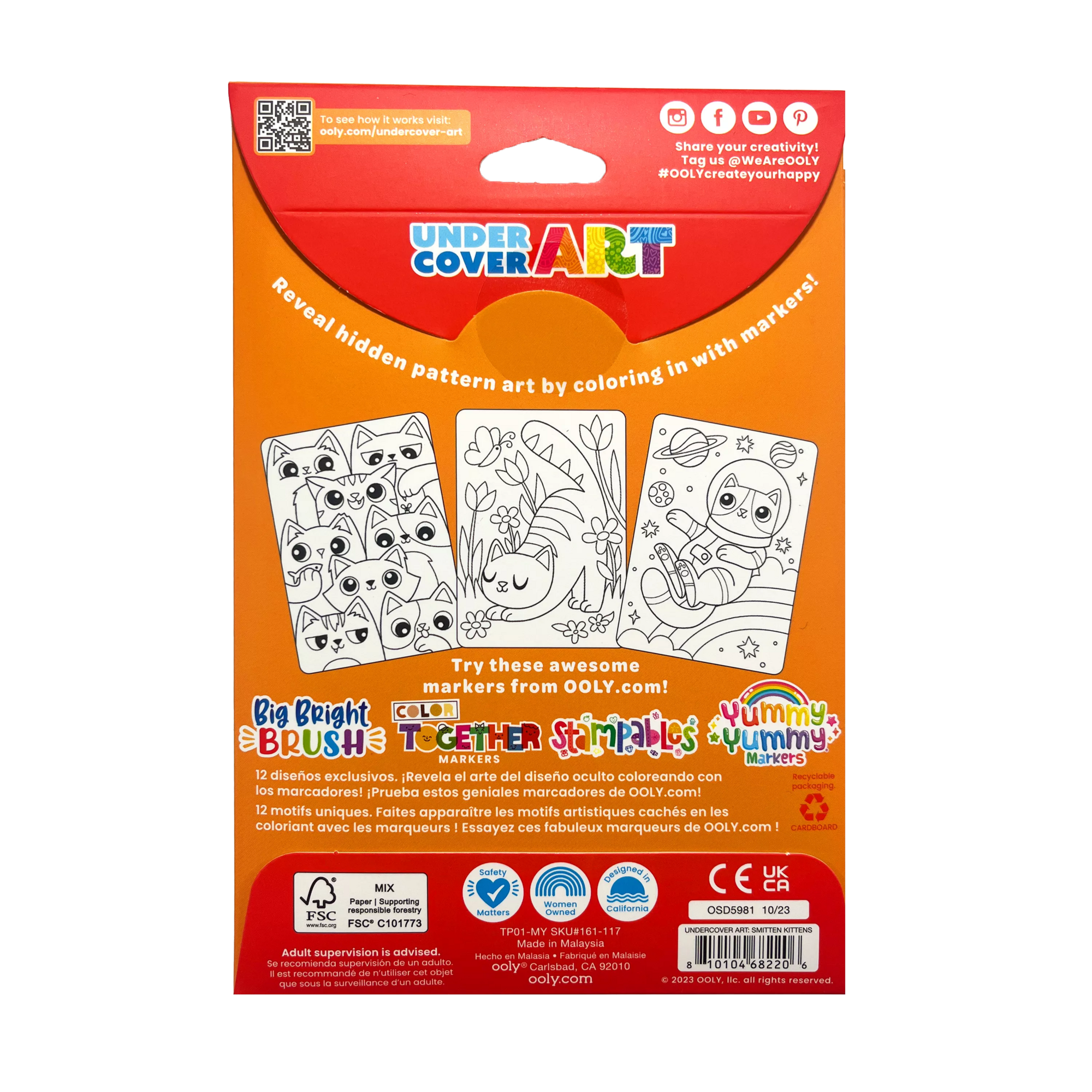 OOLY Undercover Art Hidden Pattern Coloring Activity Art Cards - Smitten Kittens back of packaging
