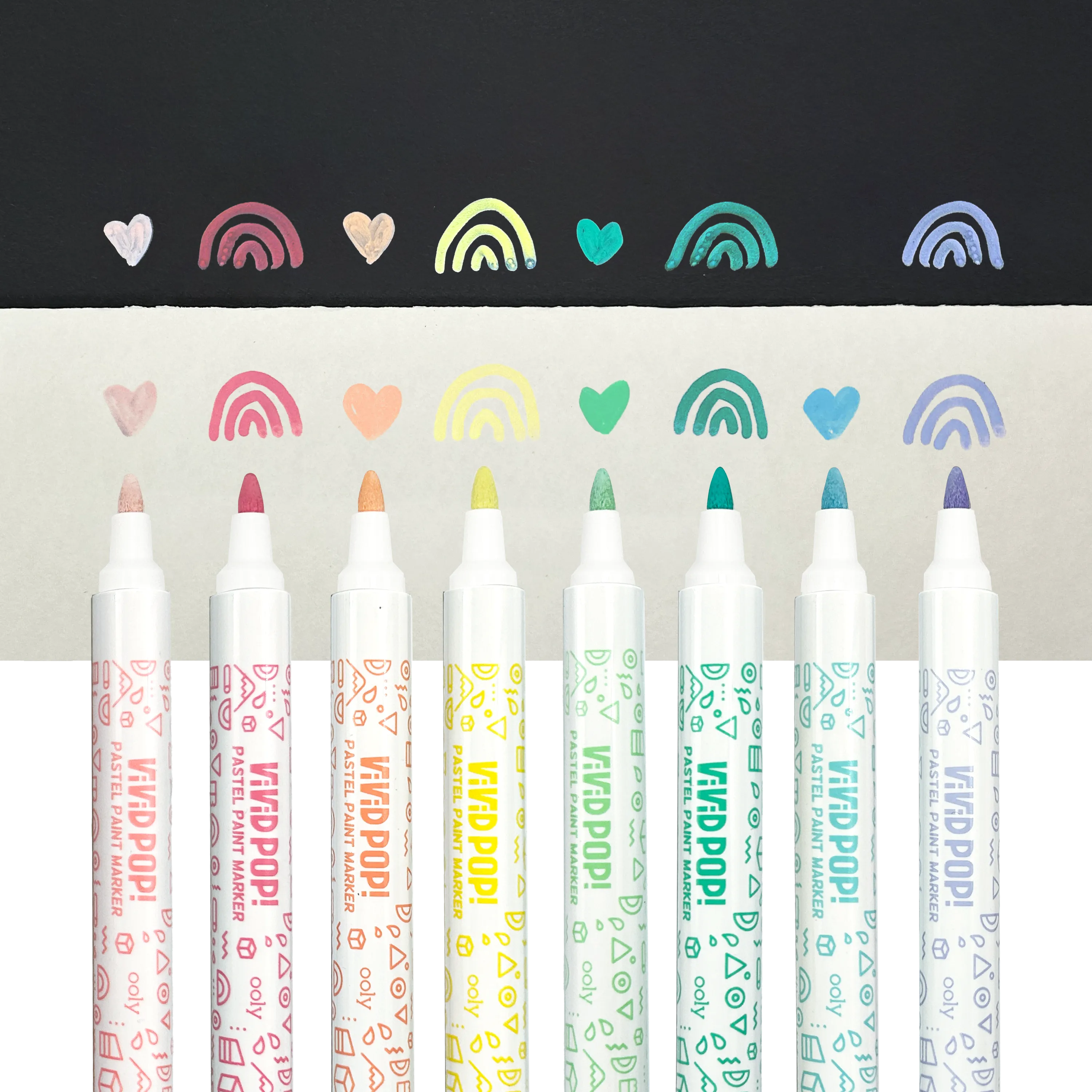 Vivid Pop! Water Based Paint Markers - Pastel caps off and swatches