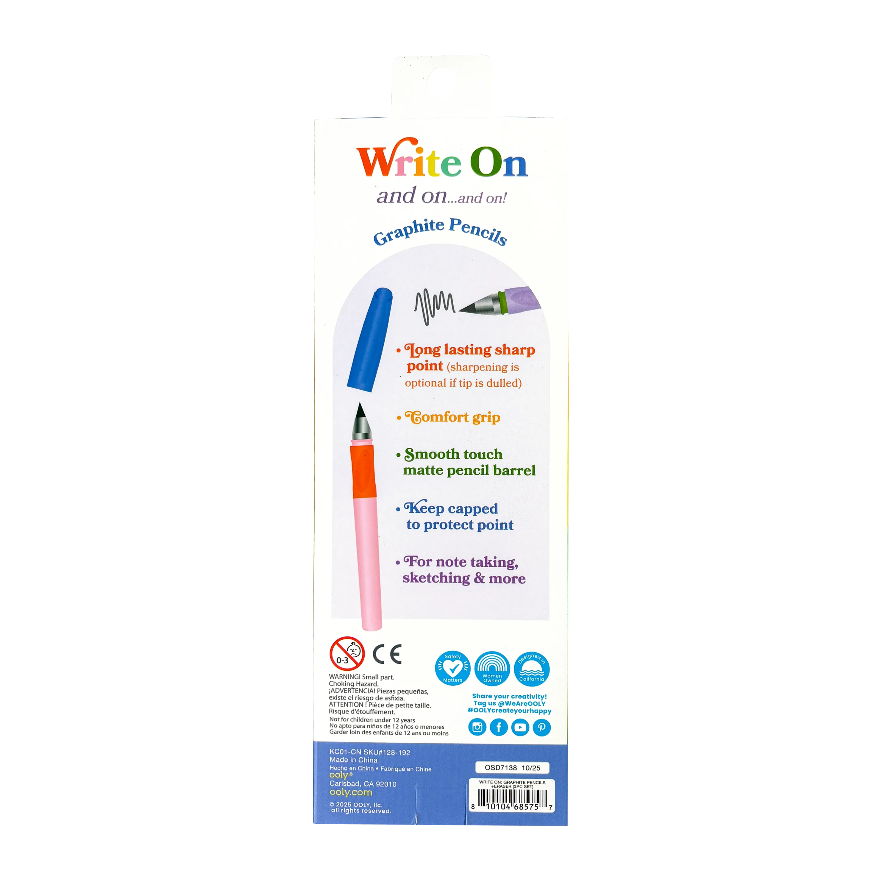 Back of packaging of OOLY Write On Graphite Pencils