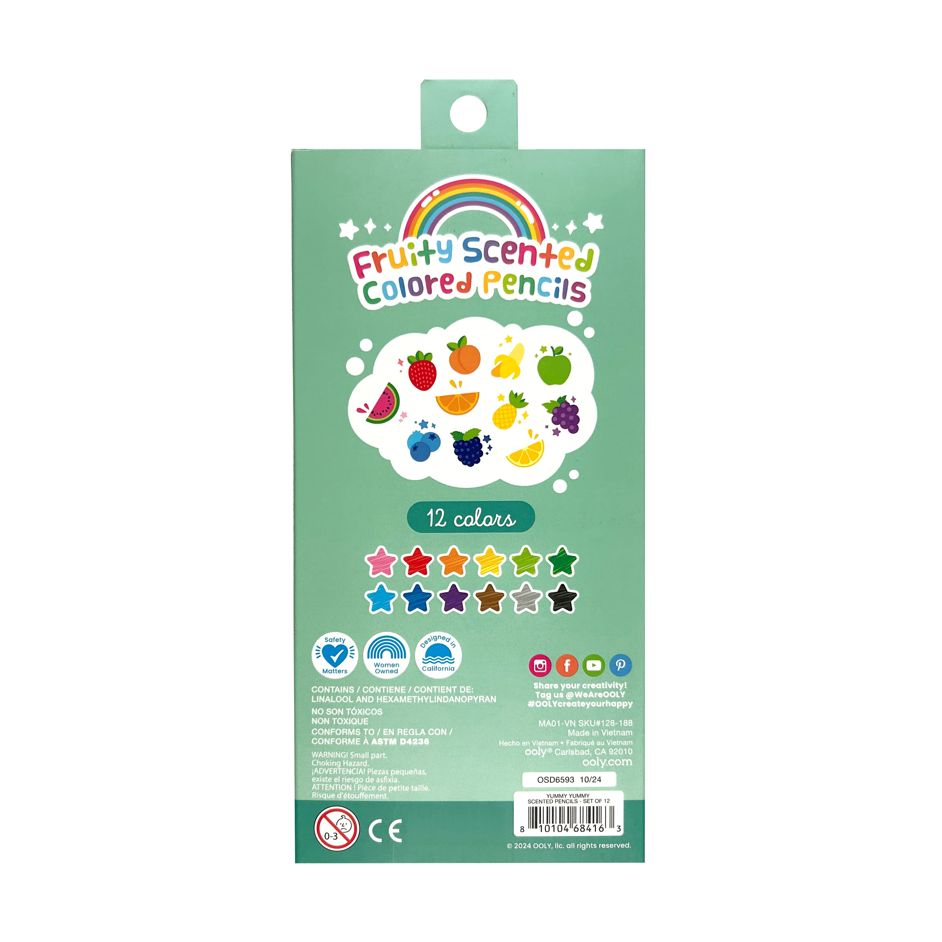 Back of packaging of OOLY Yummy Yummy Fruit Scented Colored Pencils