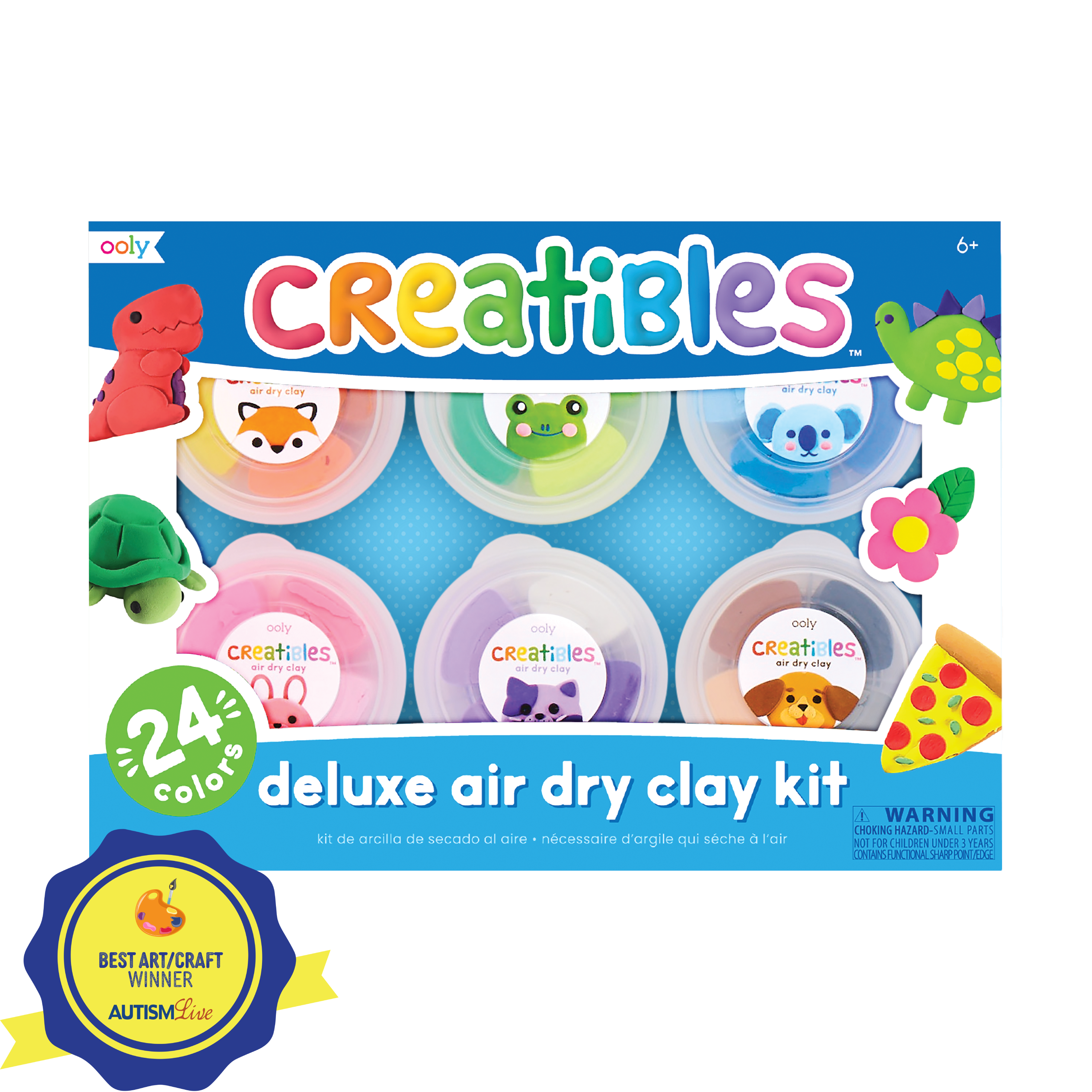 OOLY Creatibles Deluxe Air Dry Clay Kit front of packaging with Best Art/Craft award Autism Live