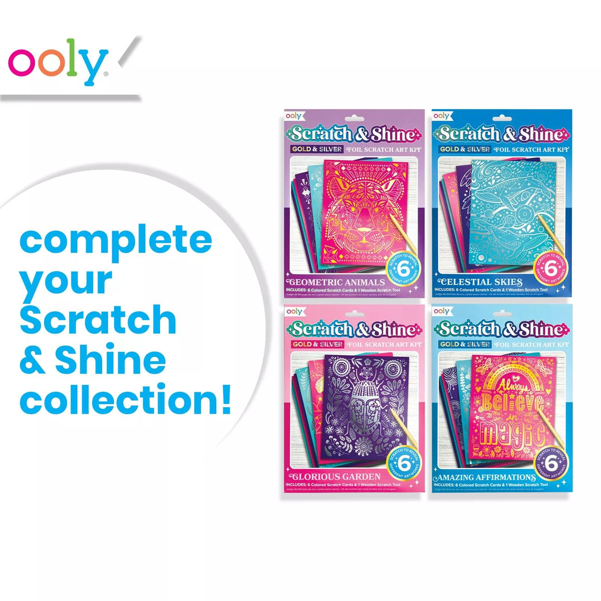 Scratch and Shine Foil Scratch Art Kit Amazing Affirmations OOLY