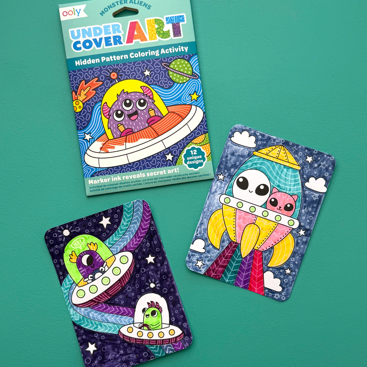 Undercover Art Hidden Pattern Coloring Activity Art Cards - Monster Aliens - 12 Cards